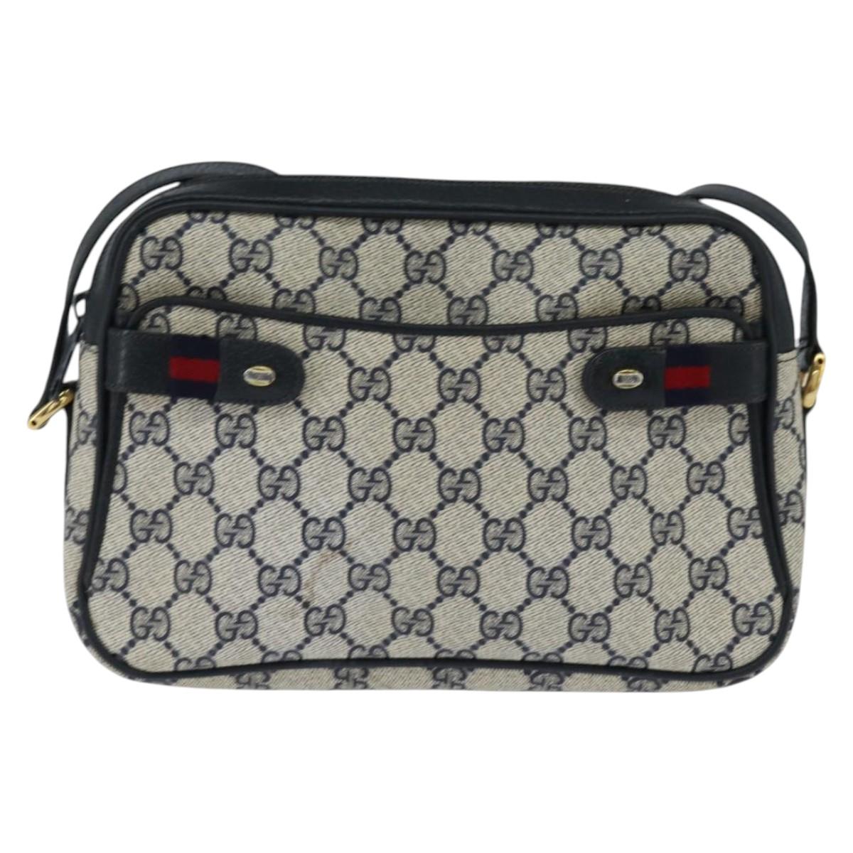 GUCCI GG Supreme Sherry Line Shoulder Bag PVC Navy Gold 904 02 049 Auth 146942