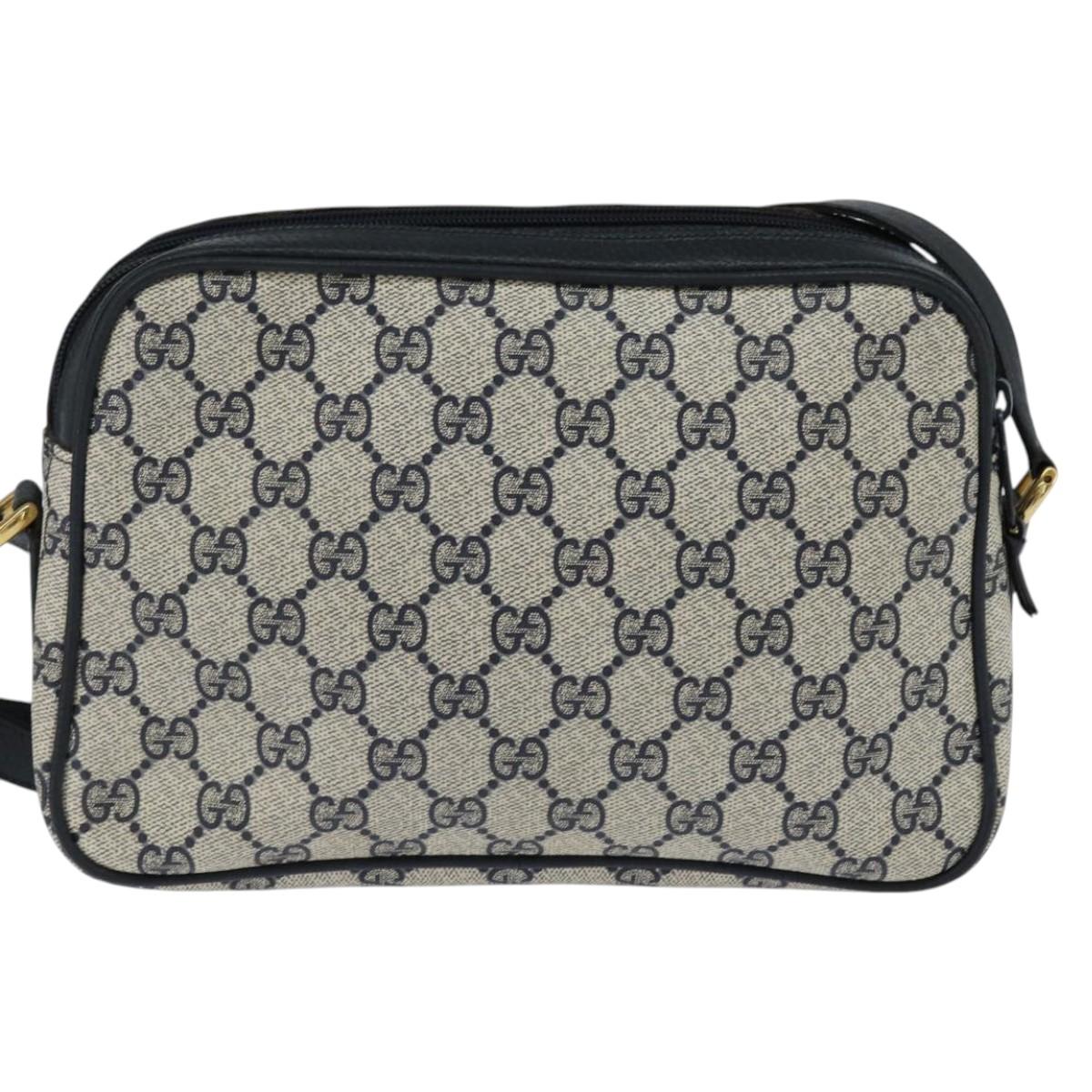 GUCCI GG Supreme Sherry Line Shoulder Bag PVC Navy Gold 904 02 049 Auth 146942