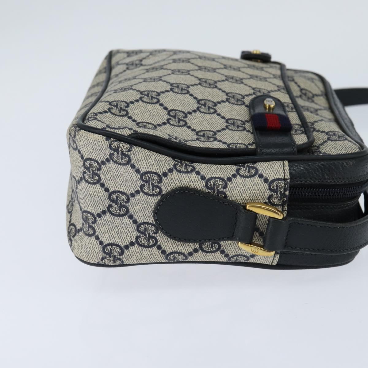 GUCCI GG Supreme Sherry Line Shoulder Bag PVC Navy Gold 904 02 049 Auth 146942