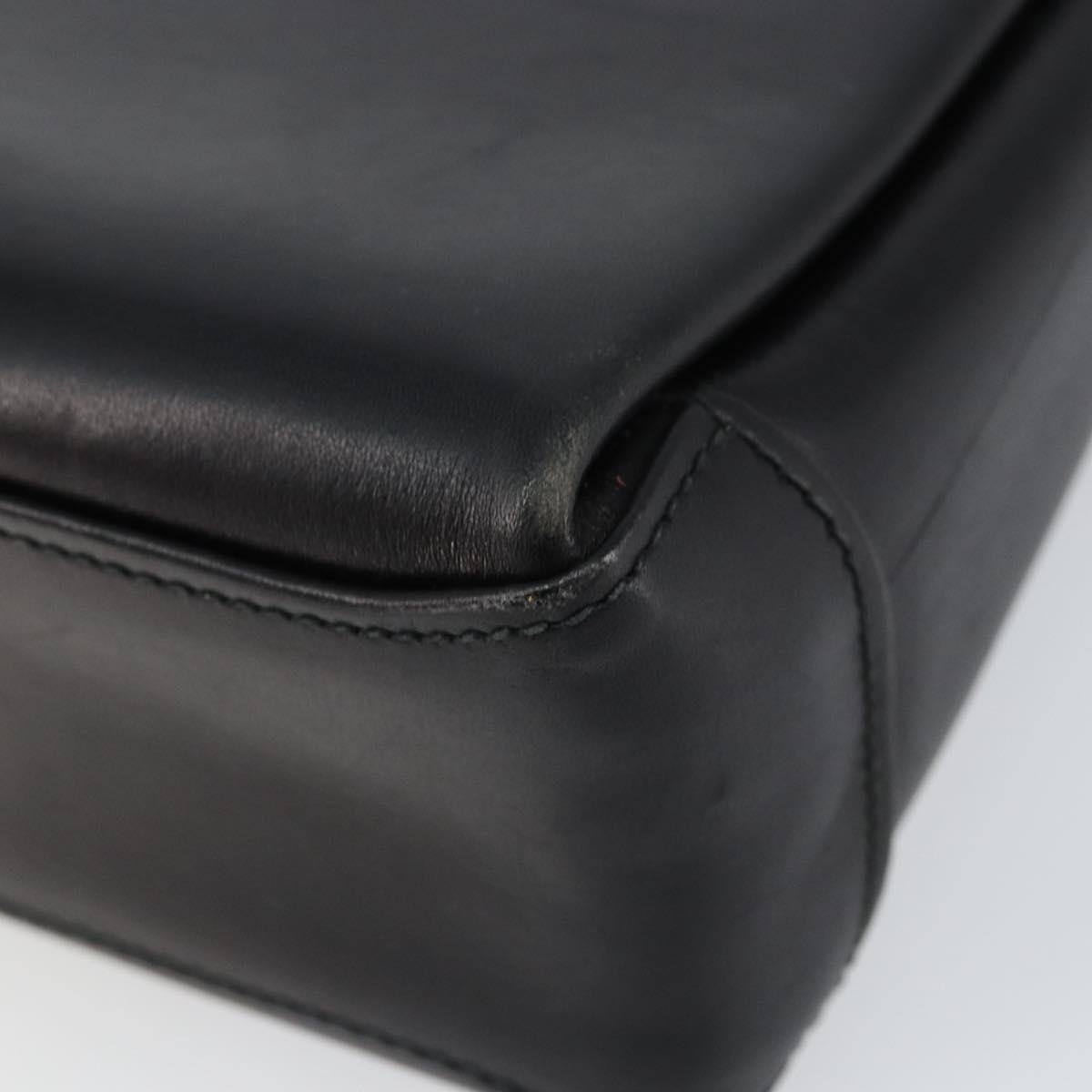 GUCCI Shoulder Bag Leather Black Gold Auth 146943