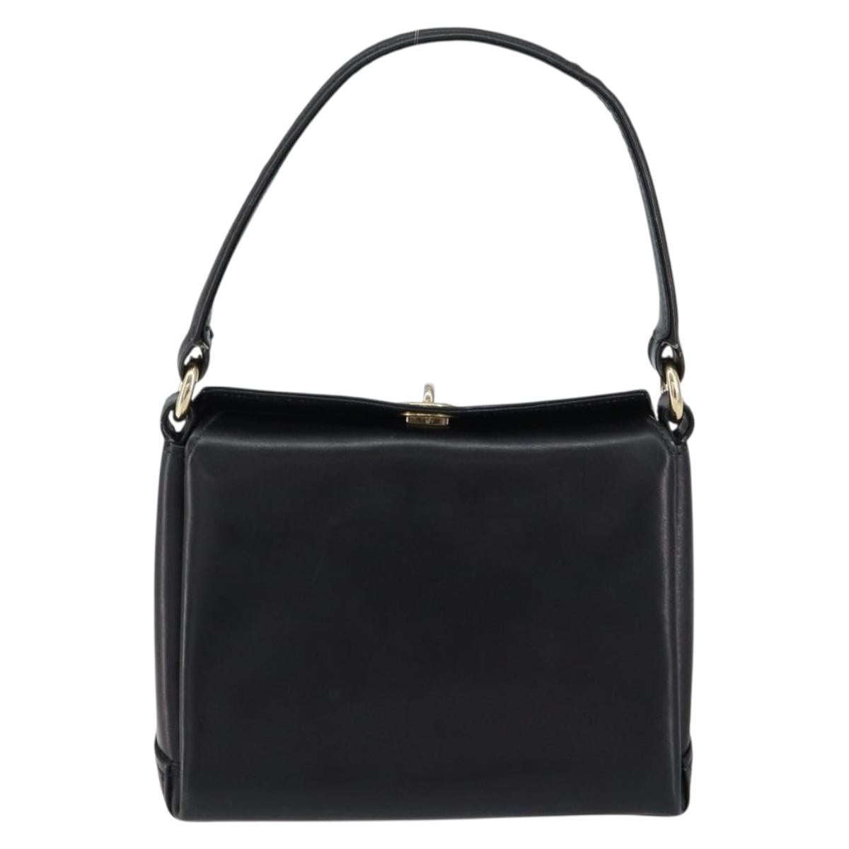 GUCCI Shoulder Bag Leather Black Gold Auth 146943