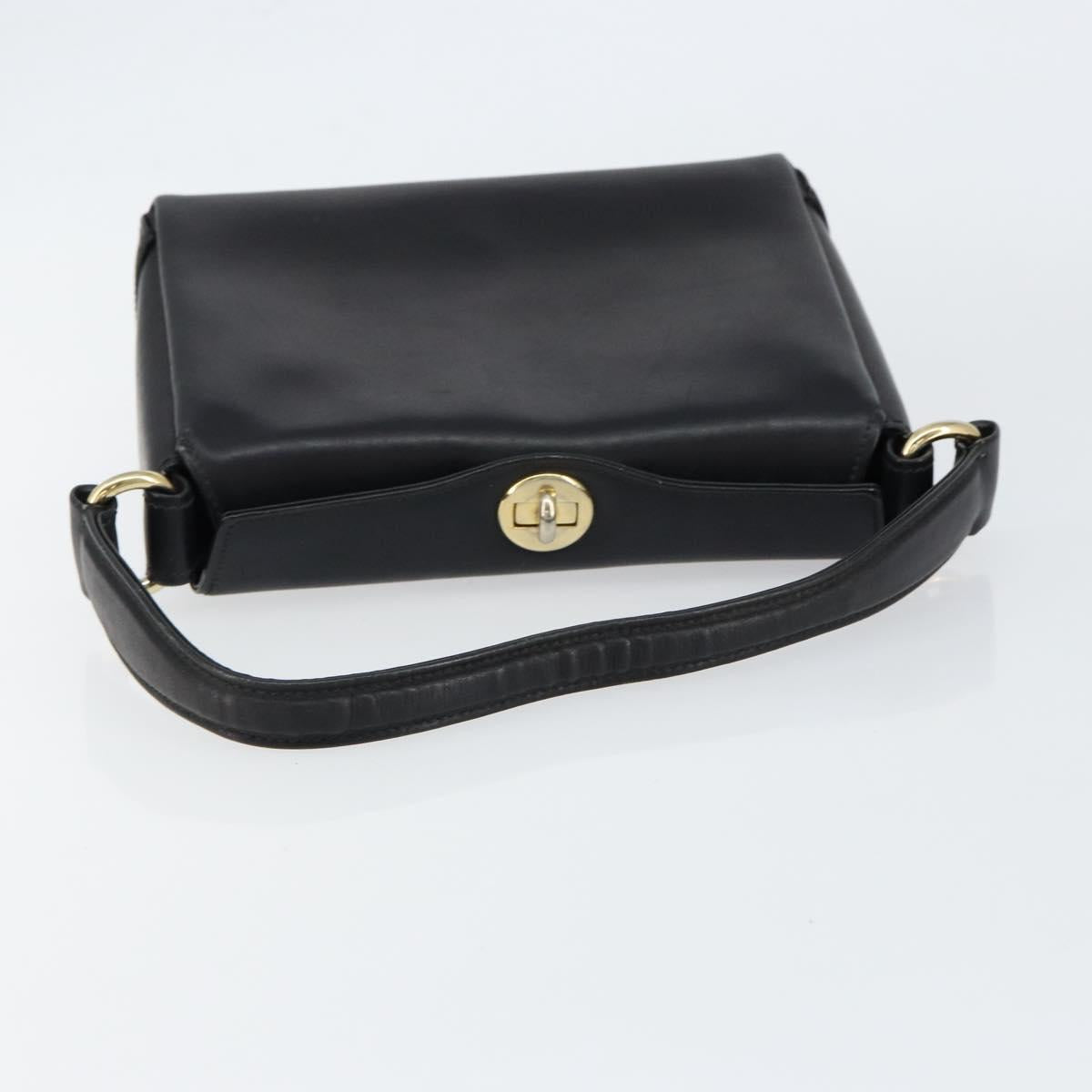 GUCCI Shoulder Bag Leather Black Gold Auth 146943