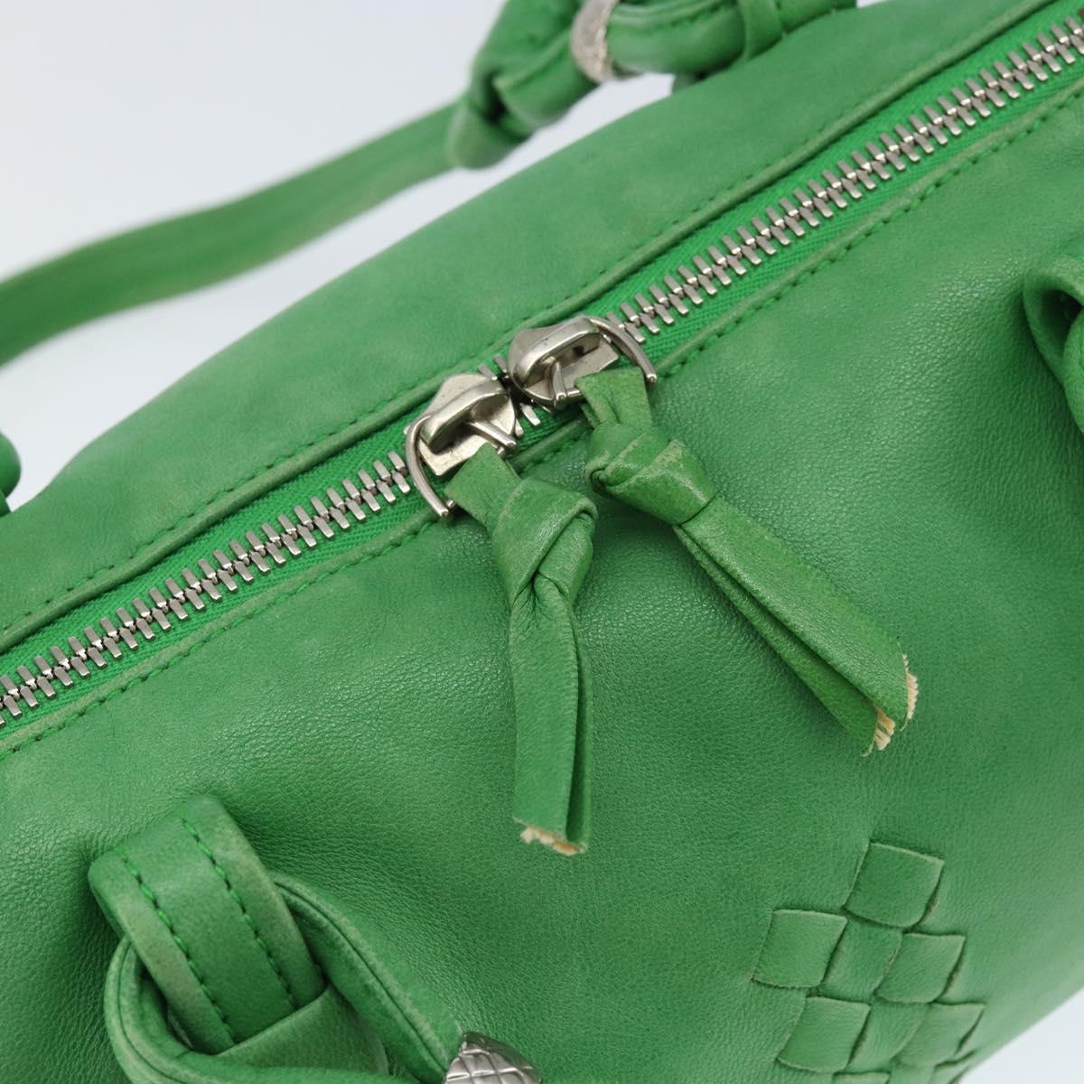 BOTTEGA VENETA INTRECCIATO Mini Boston Bag Leather Green Silver Auth 146946