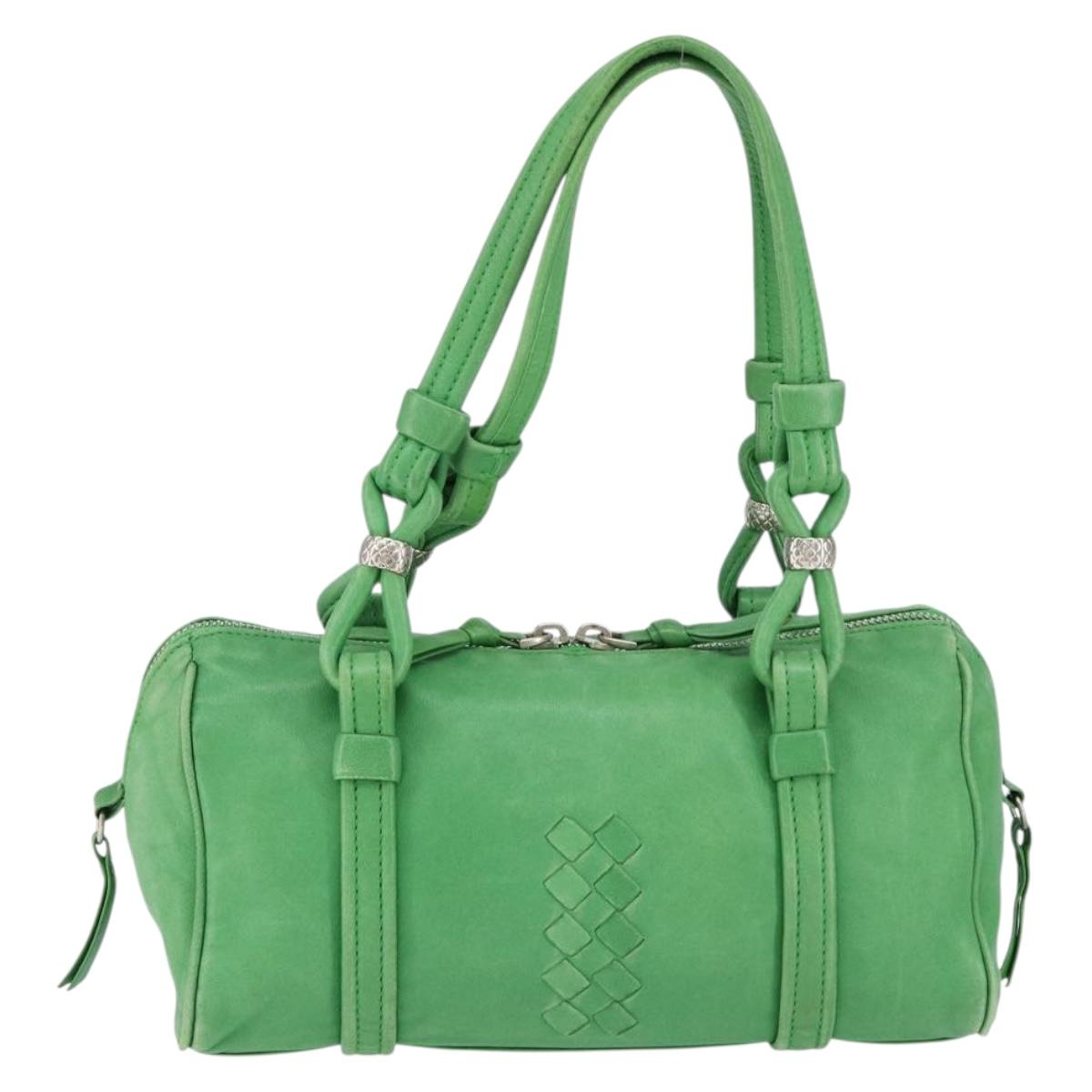 BOTTEGA VENETA INTRECCIATO Mini Boston Bag Leather Green Silver Auth 146946