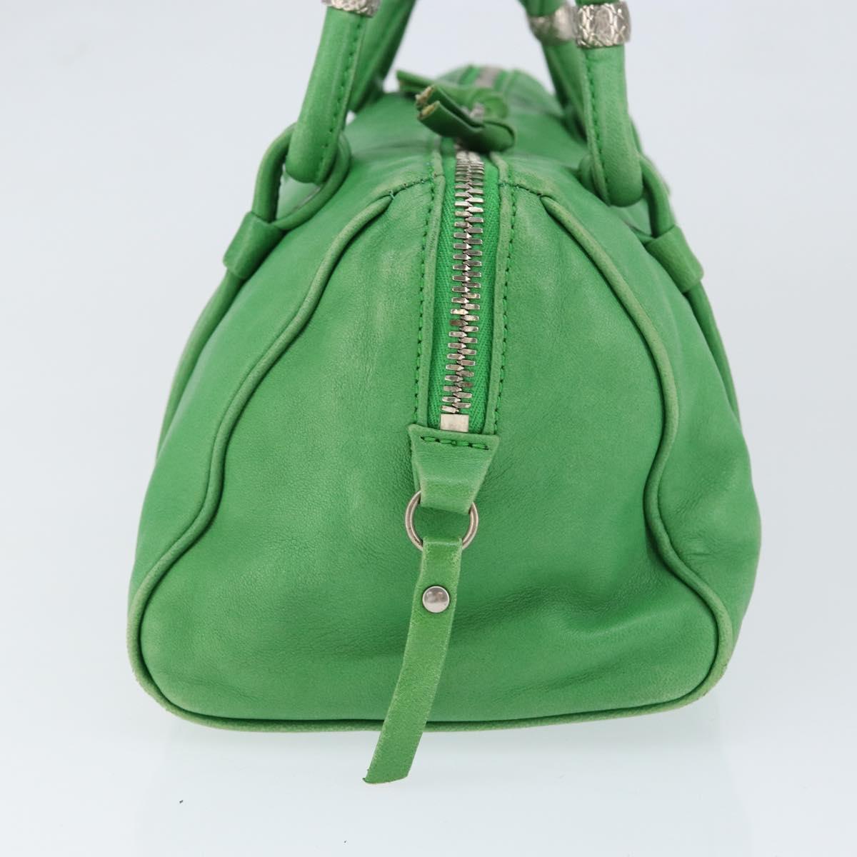 BOTTEGA VENETA INTRECCIATO Mini Boston Bag Leather Green Silver Auth 146946