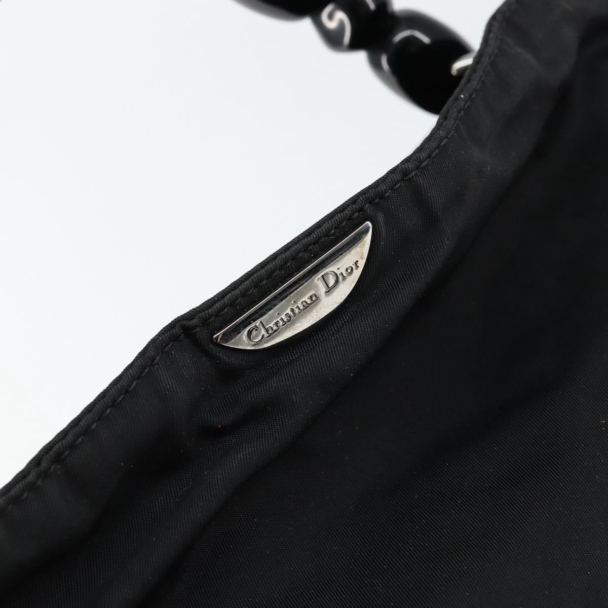 Christian Dior Maris Pearl Hand Bag Nylon Black Silver Auth 146947