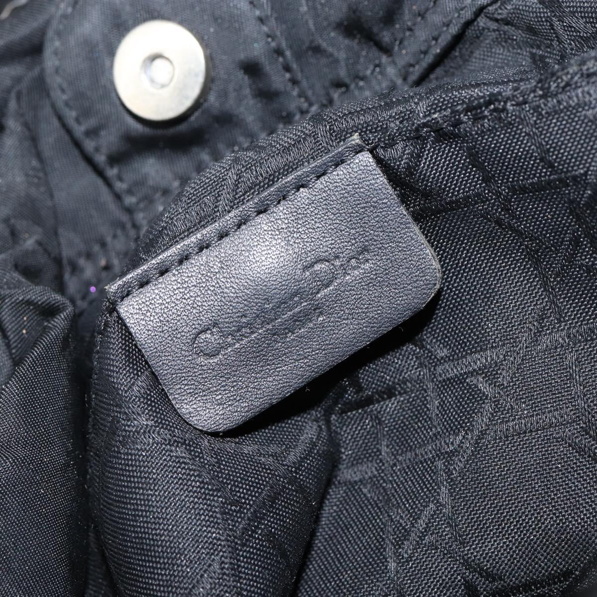 Christian Dior Maris Pearl Hand Bag Nylon Black Silver Auth 146947