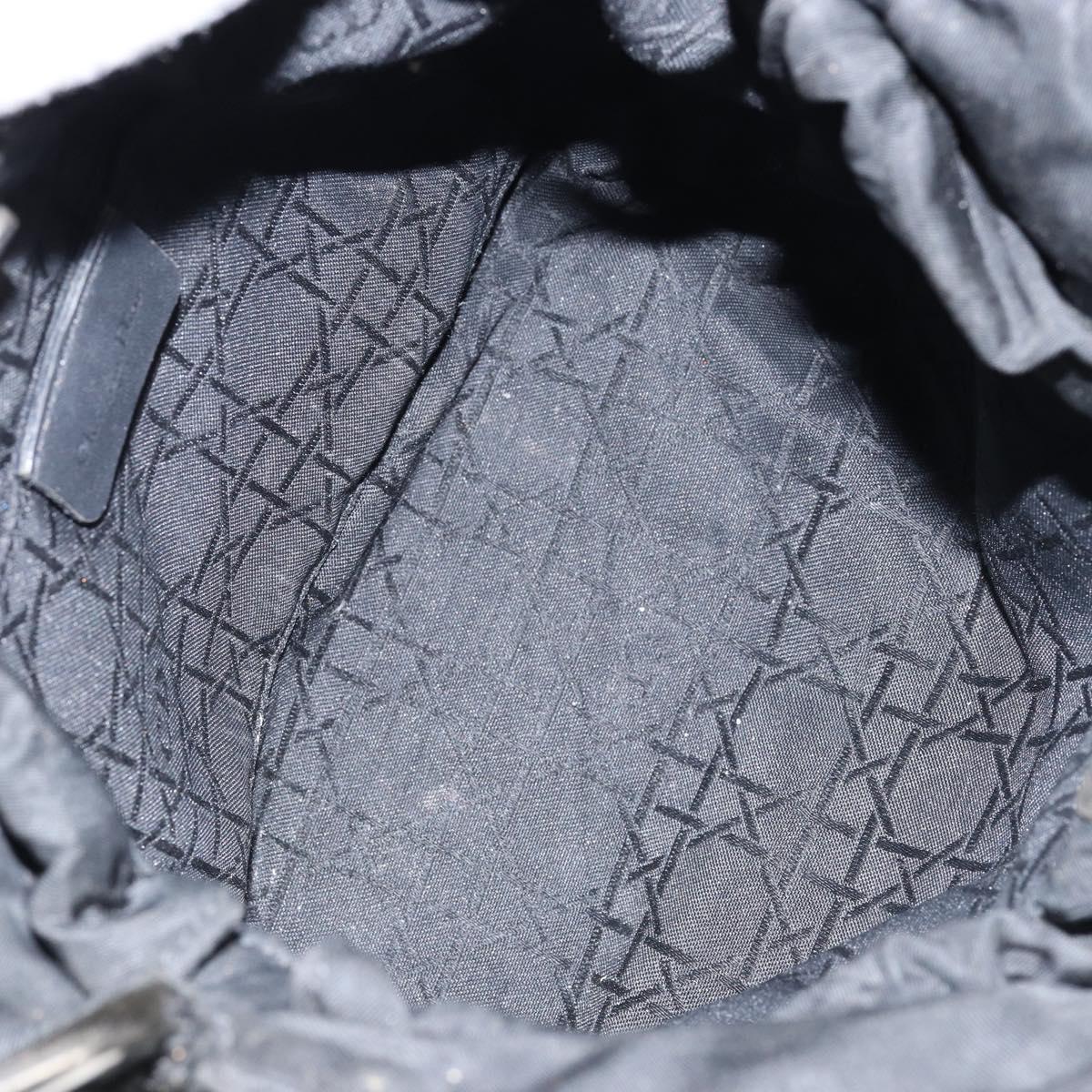 Christian Dior Maris Pearl Hand Bag Nylon Black Silver Auth 146947