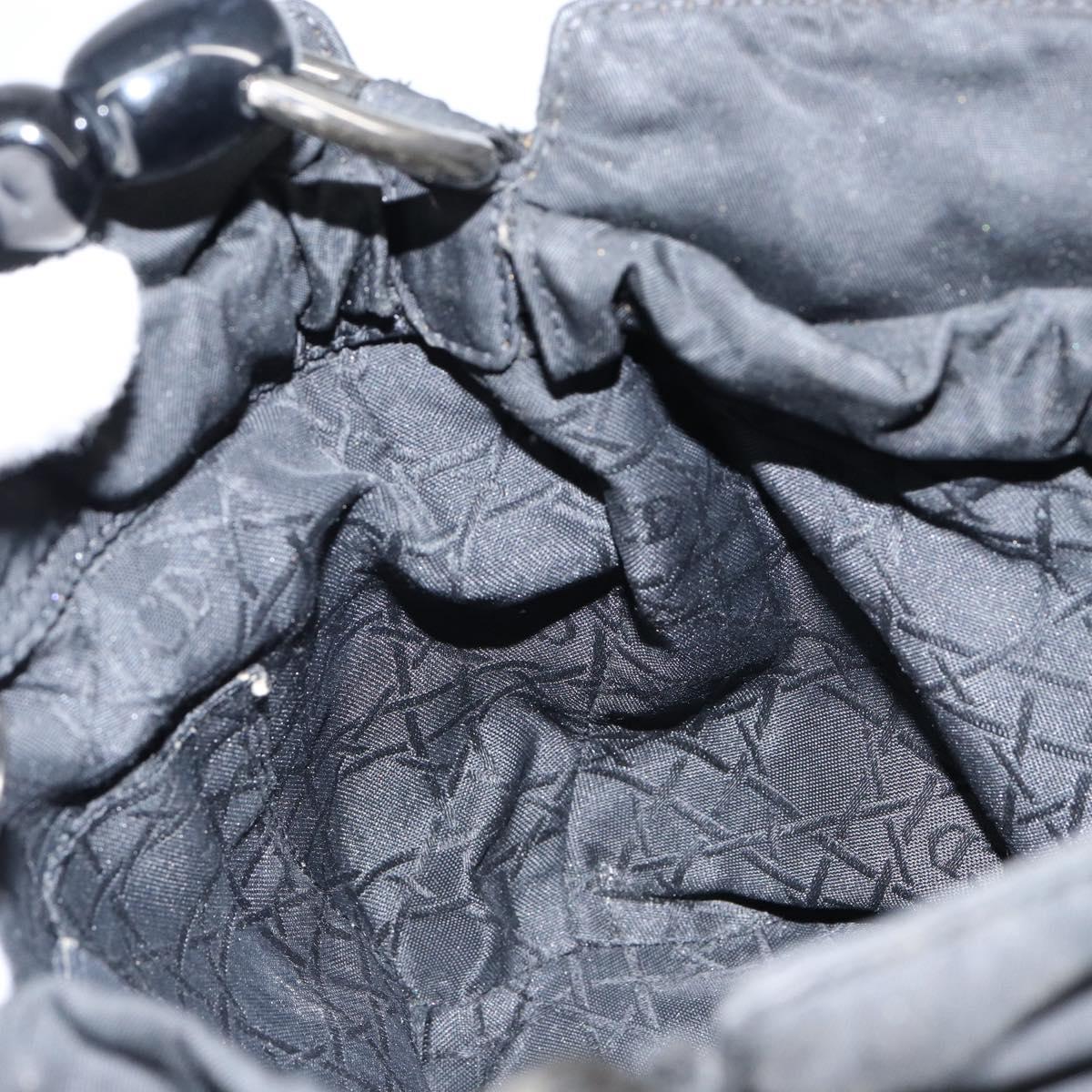 Christian Dior Maris Pearl Hand Bag Nylon Black Silver Auth 146947