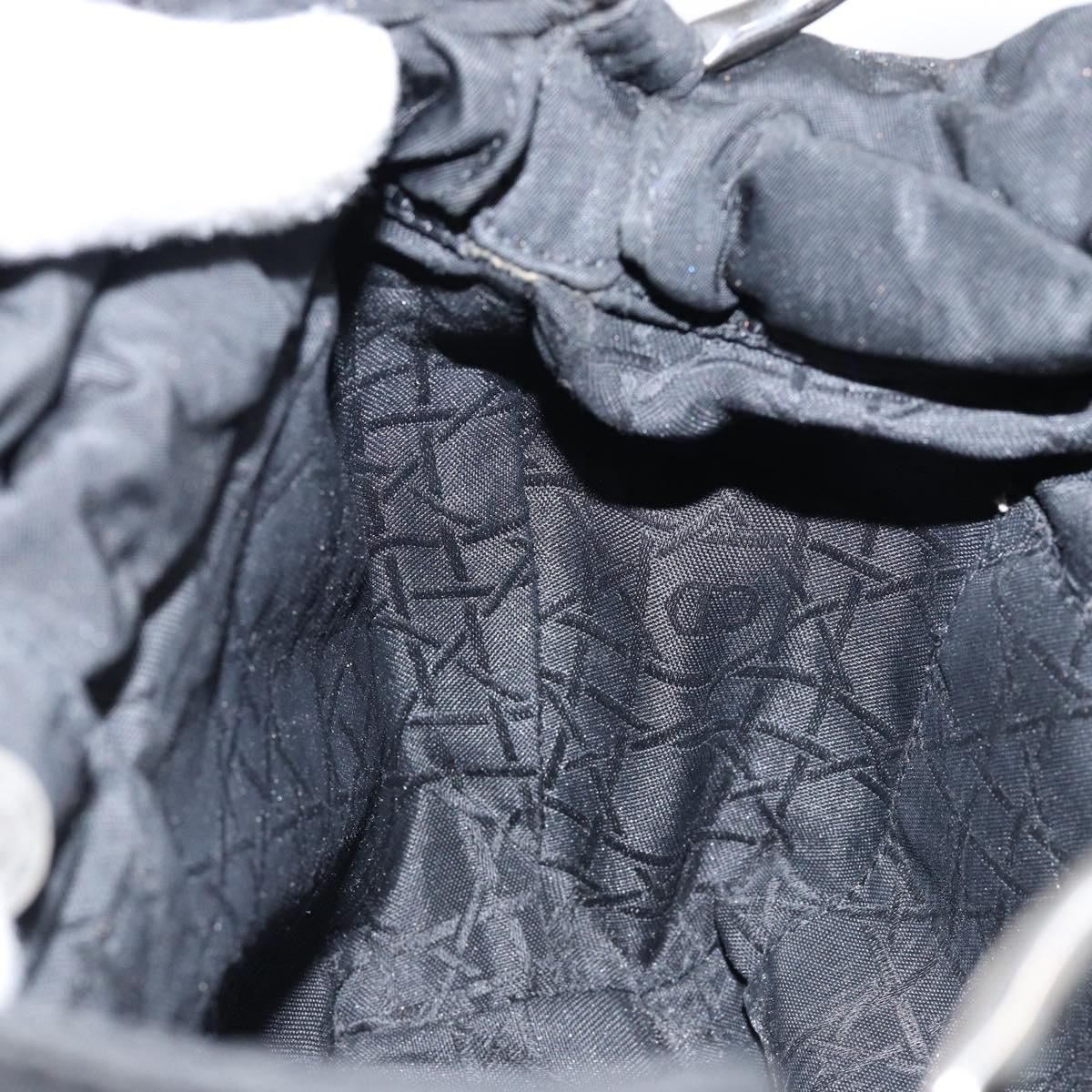 Christian Dior Maris Pearl Hand Bag Nylon Black Silver Auth 146947
