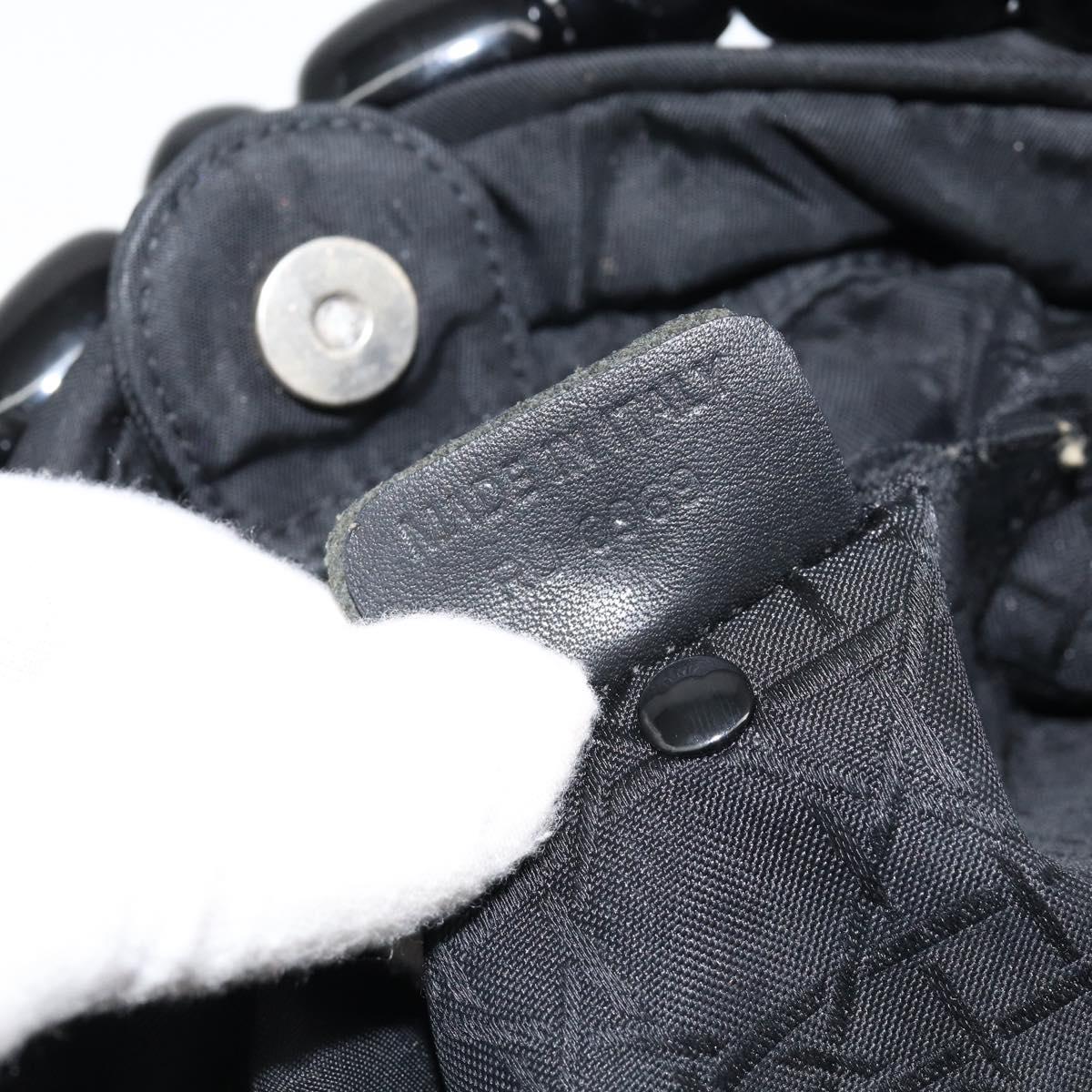 Christian Dior Maris Pearl Hand Bag Nylon Black Silver Auth 146947