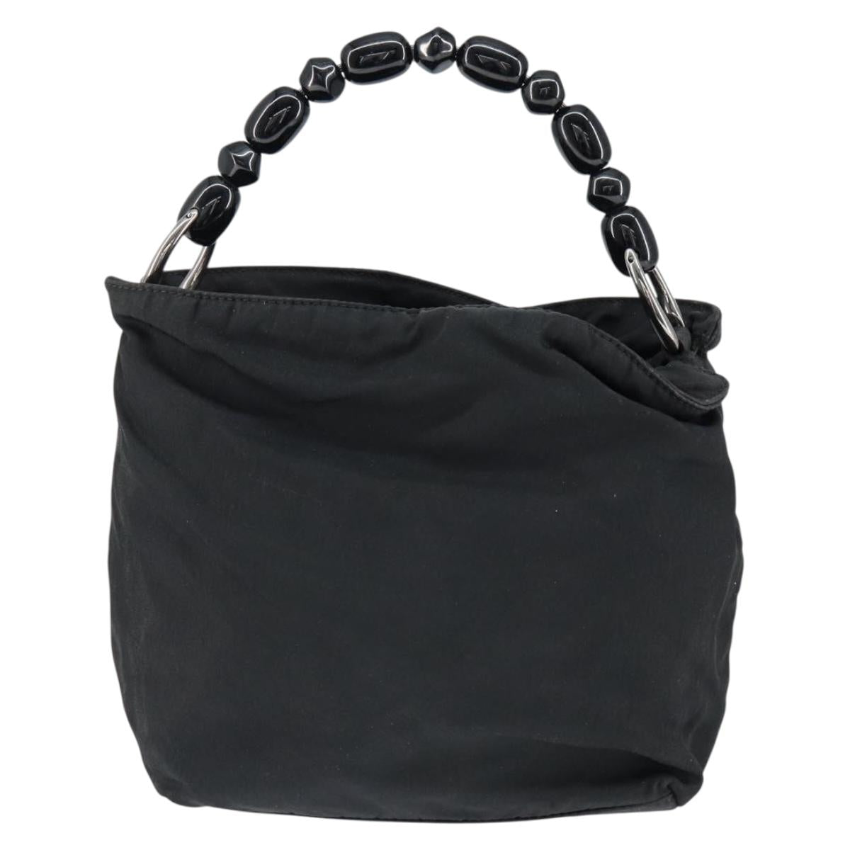 Christian Dior Maris Pearl Hand Bag Nylon Black Silver Auth 146947