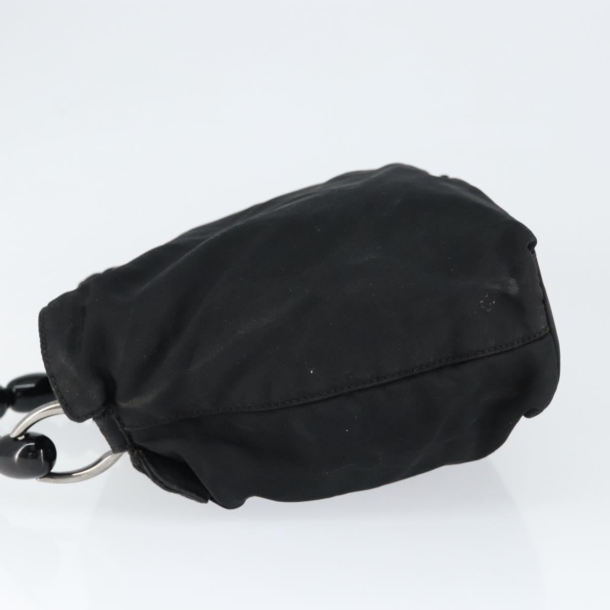 Christian Dior Maris Pearl Hand Bag Nylon Black Silver Auth 146947