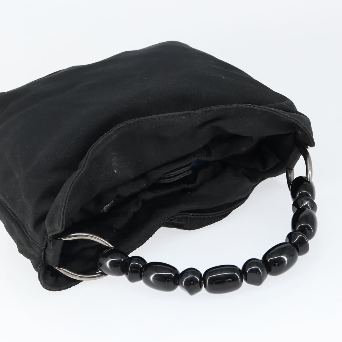 Christian Dior Maris Pearl Hand Bag Nylon Black Silver Auth 146947