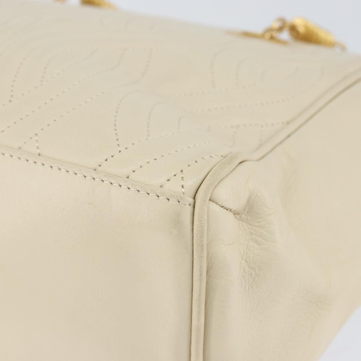 FENDI Wave Stitch Hand Bag Leather Ivory Gold Auth 146950