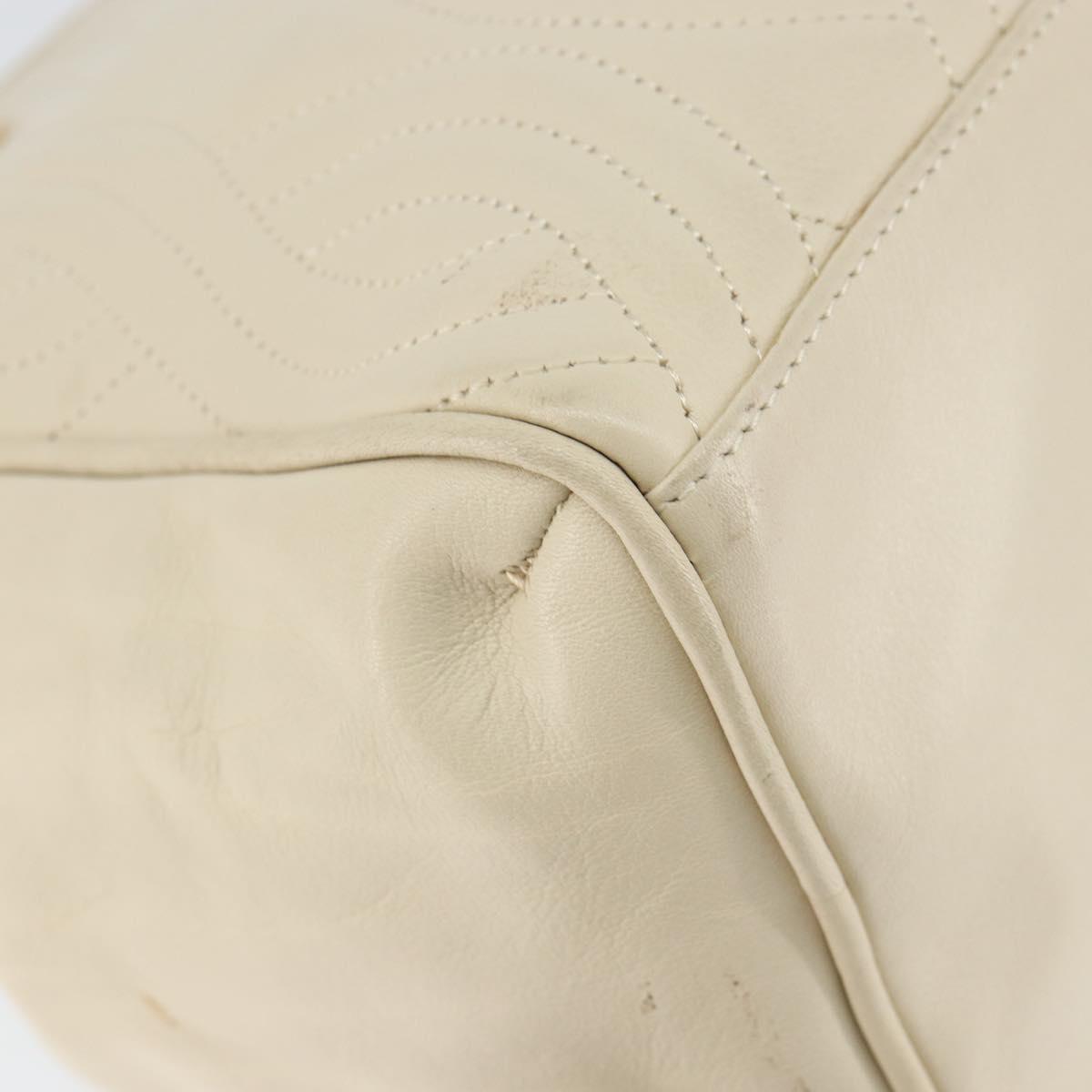 FENDI Wave Stitch Hand Bag Leather Ivory Gold Auth 146950