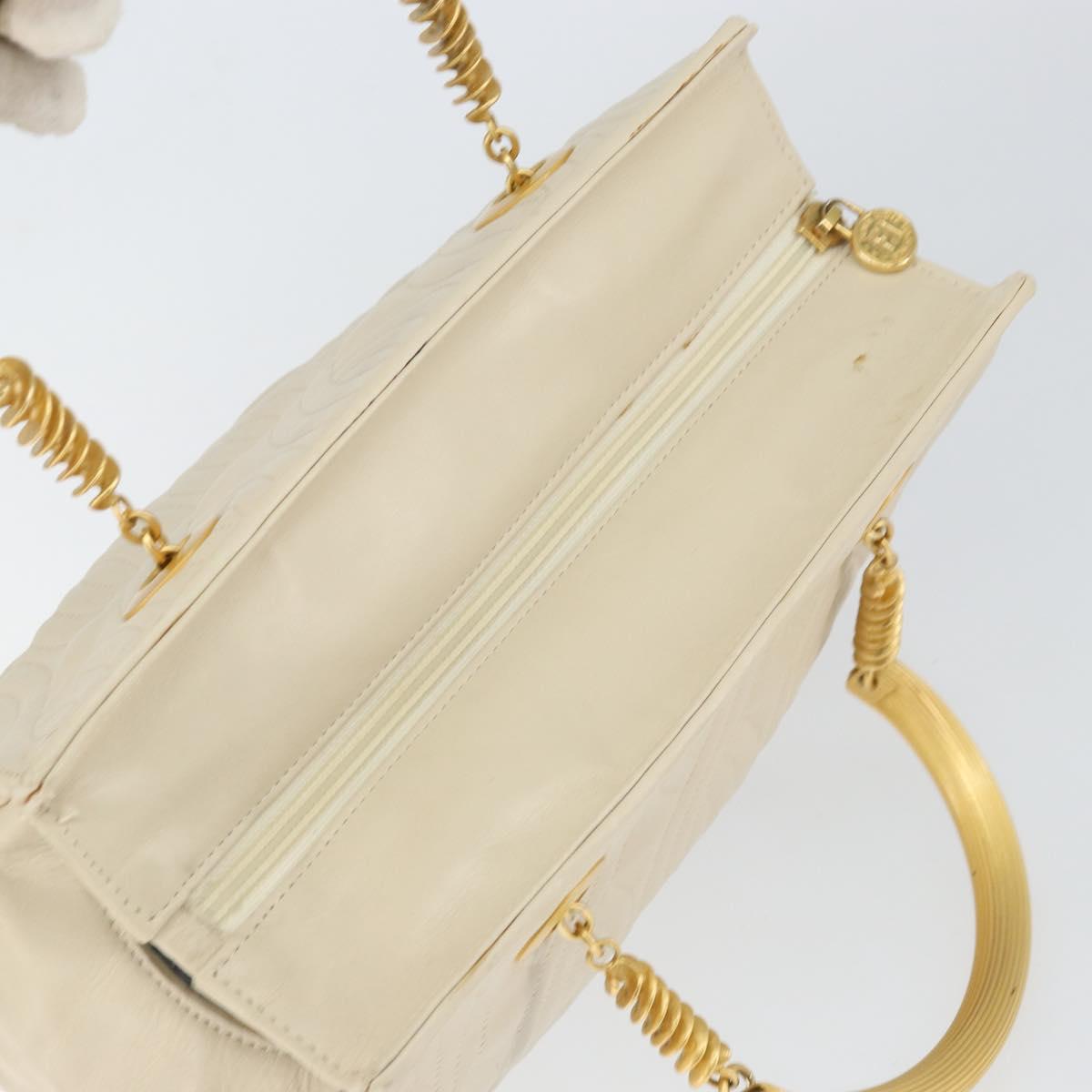 FENDI Wave Stitch Hand Bag Leather Ivory Gold Auth 146950
