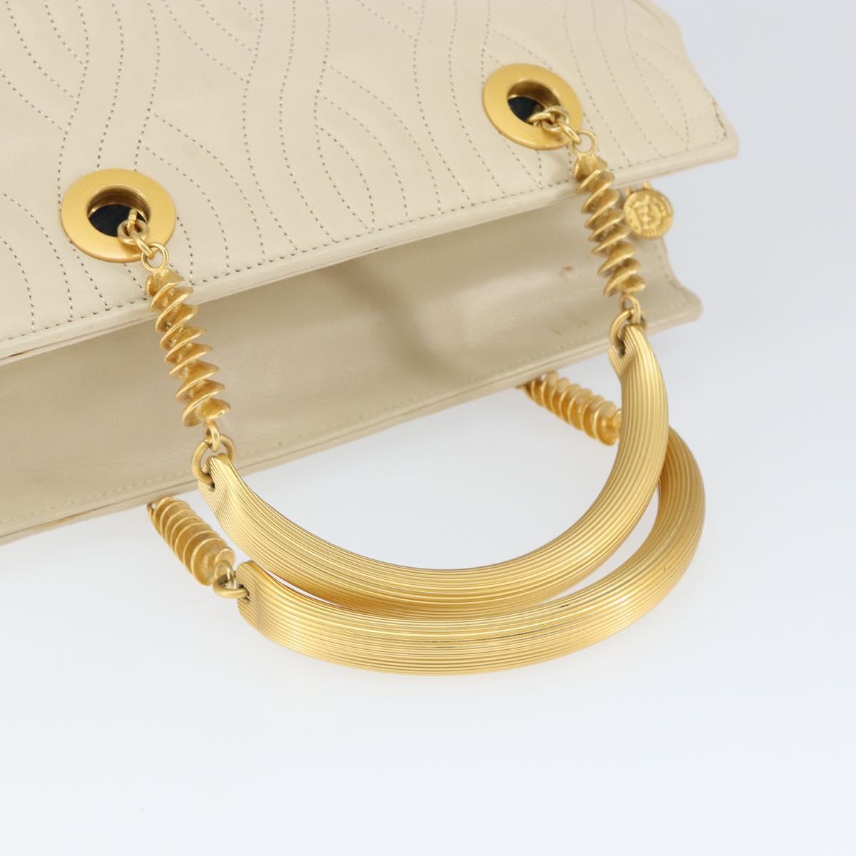 FENDI Wave Stitch Hand Bag Leather Ivory Gold Auth 146950