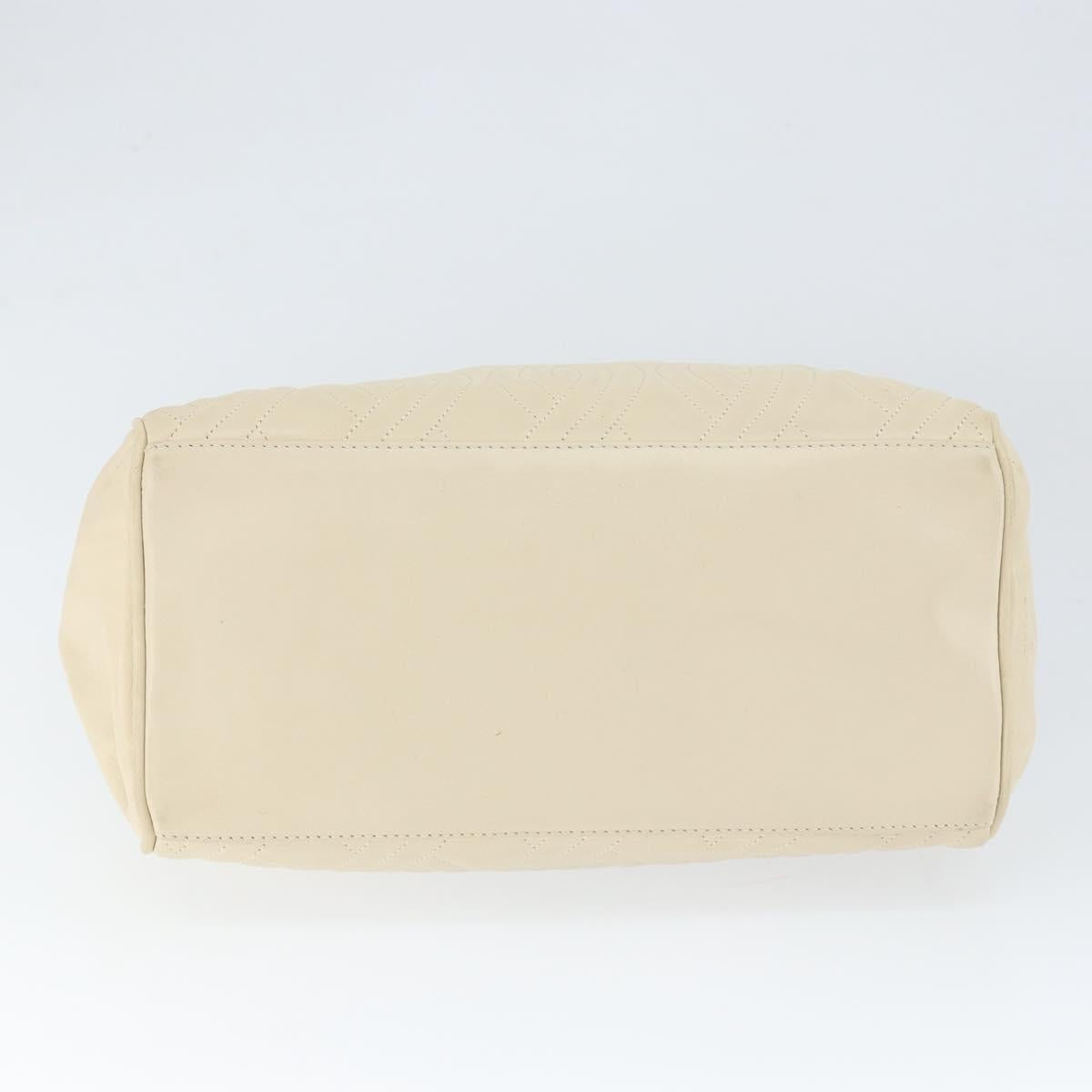 FENDI Wave Stitch Hand Bag Leather Ivory Gold Auth 146950