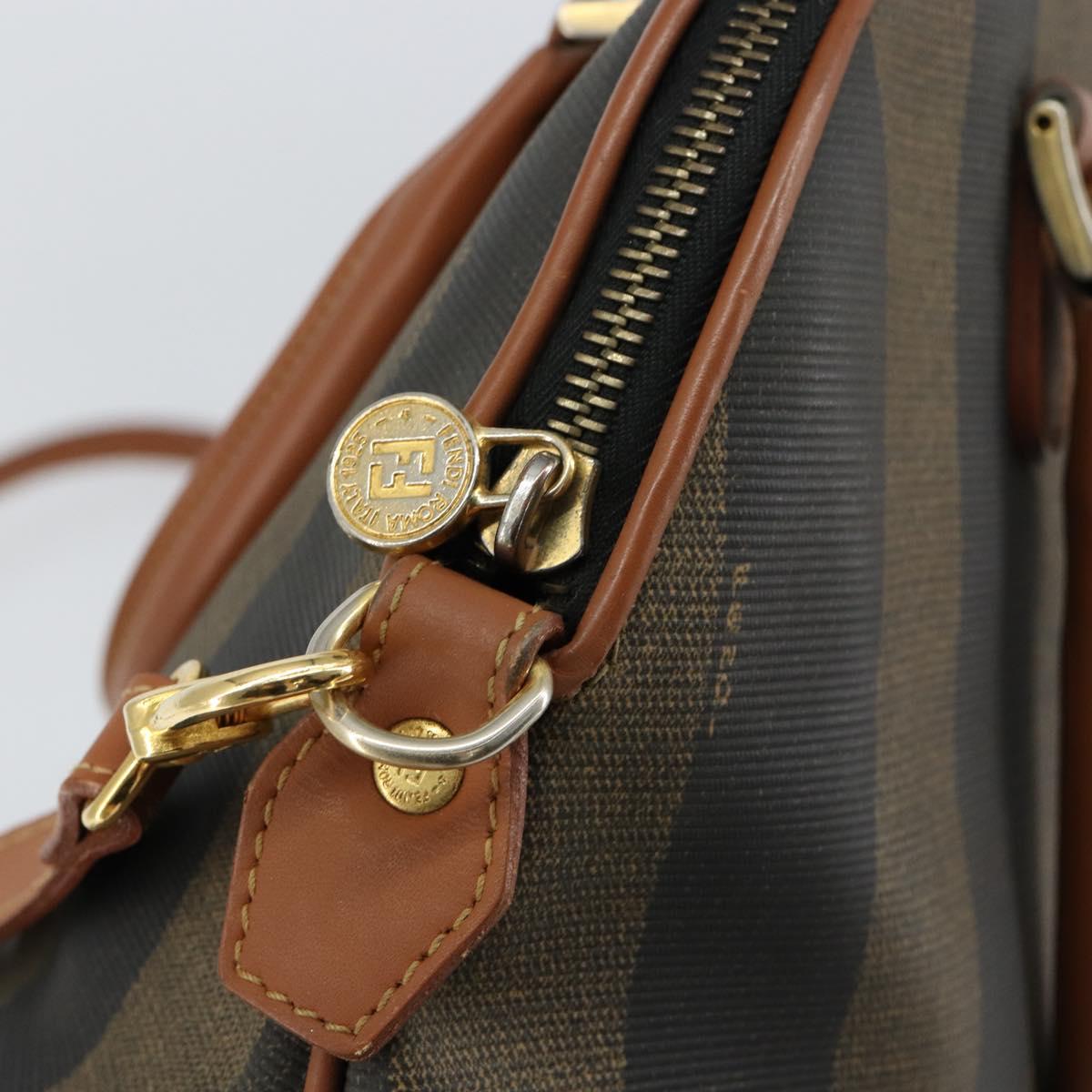 FENDI Pecan Canvas Hand Bag PVC 2way Black Brown Auth 146951