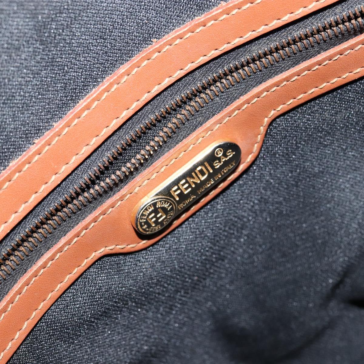 FENDI Pecan Canvas Hand Bag PVC 2way Black Brown Auth 146951