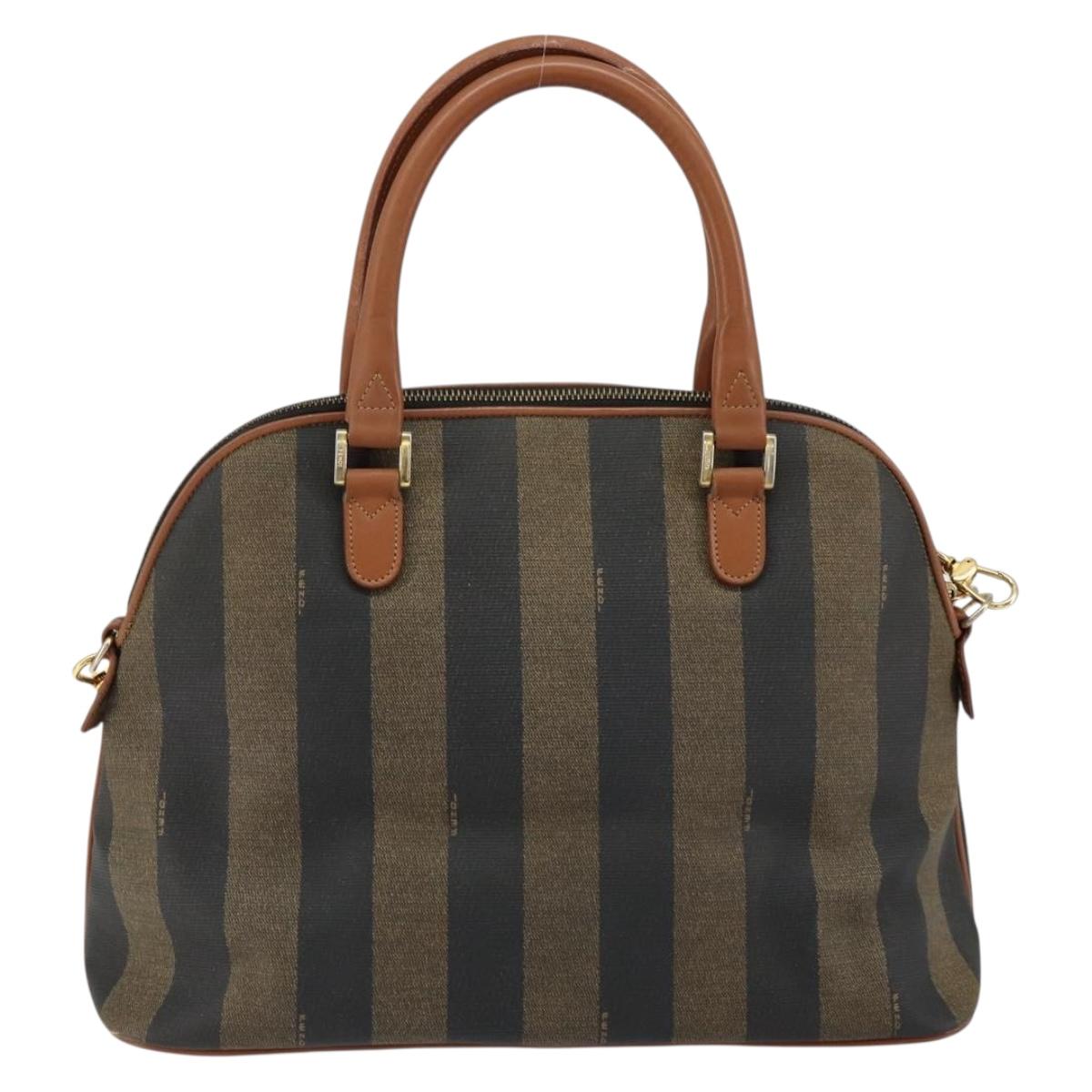 FENDI Pecan Canvas Hand Bag PVC 2way Black Brown Auth 146951