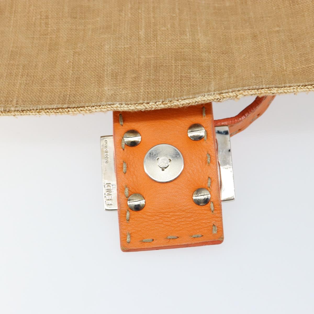 FENDI Celeria Mamma Baguette Shoulder Bag Raffia Beige Silver Auth 146952