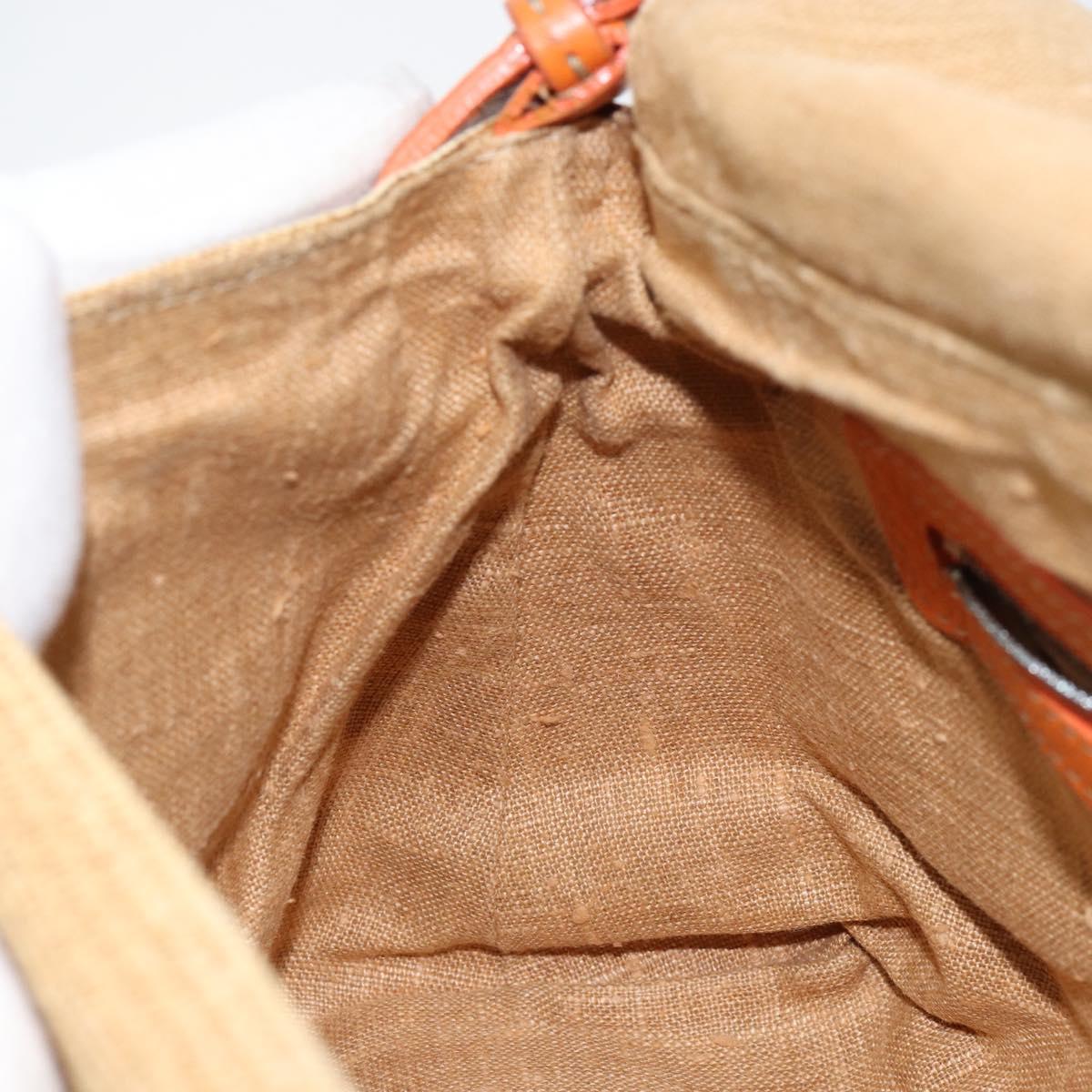 FENDI Celeria Mamma Baguette Shoulder Bag Raffia Beige Silver Auth 146952