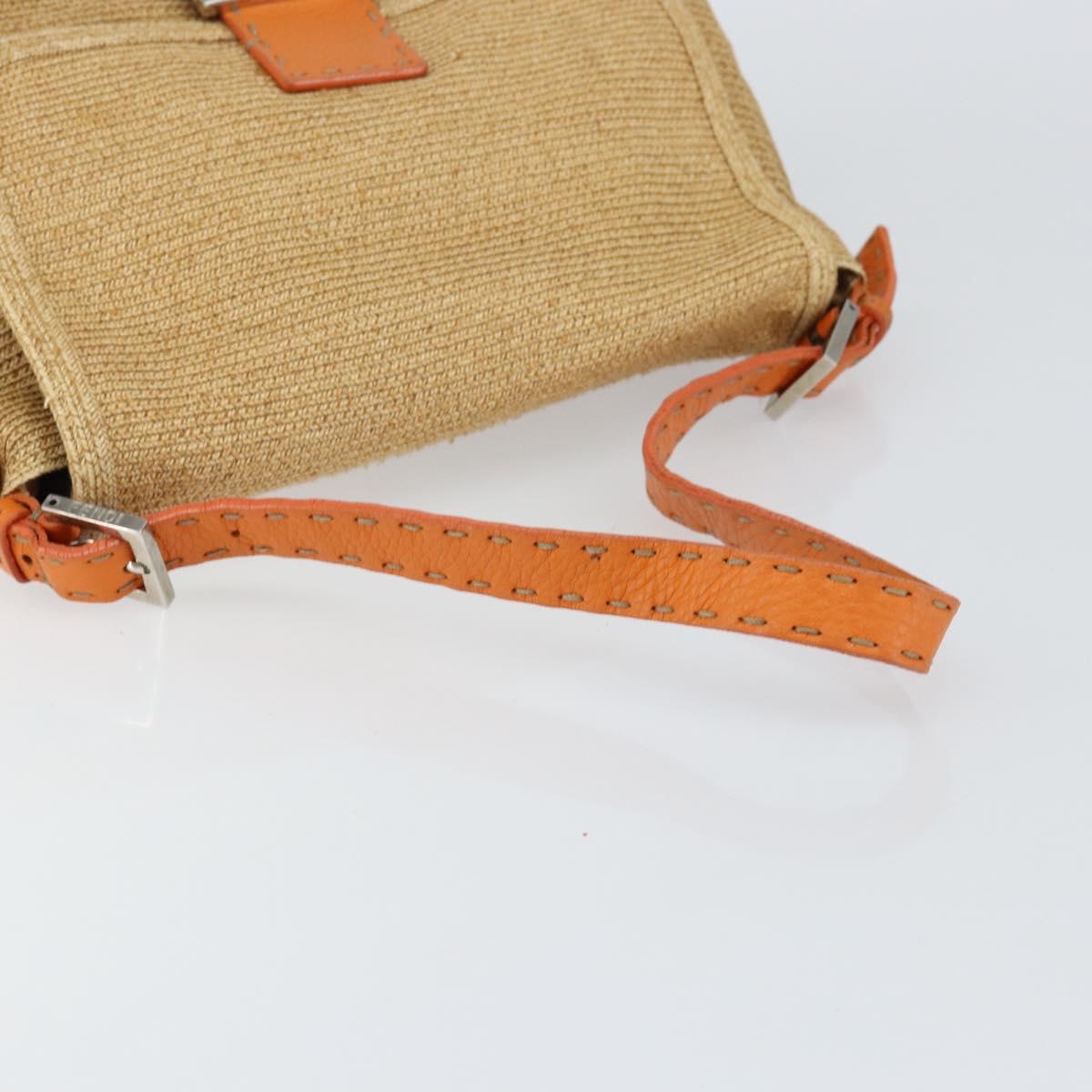 FENDI Celeria Mamma Baguette Shoulder Bag Raffia Beige Silver Auth 146952