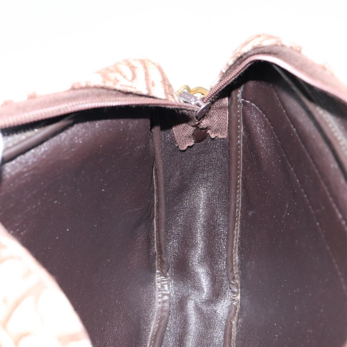 Christian Dior Trotter Canvas Shoulder Bag Brown Gold Auth 146954