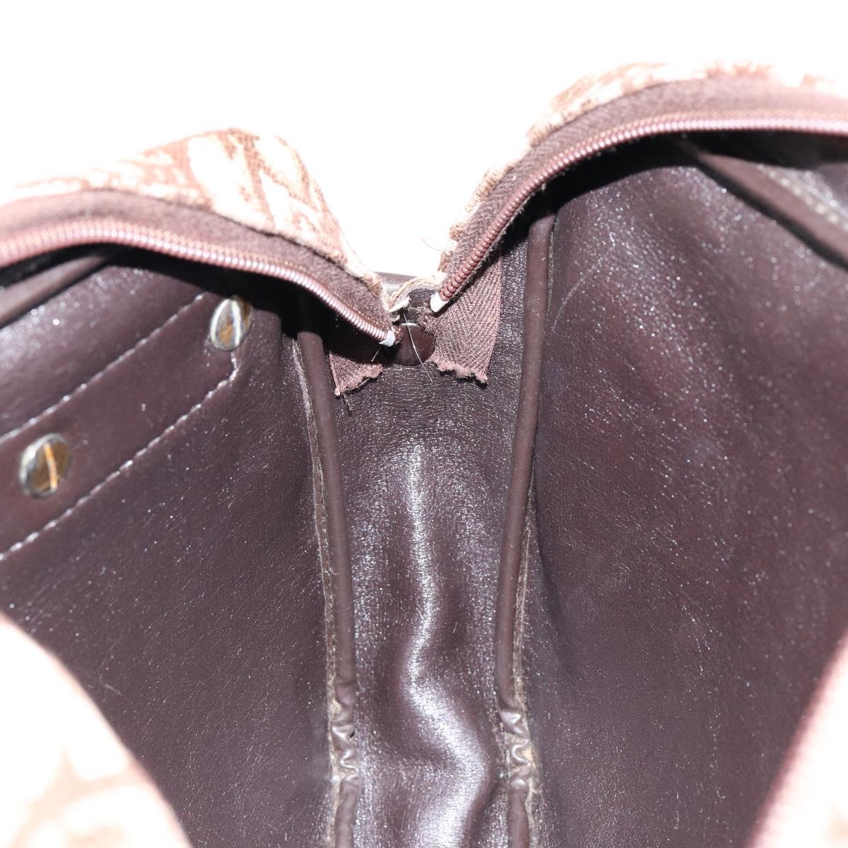 Christian Dior Trotter Canvas Shoulder Bag Brown Gold Auth 146954