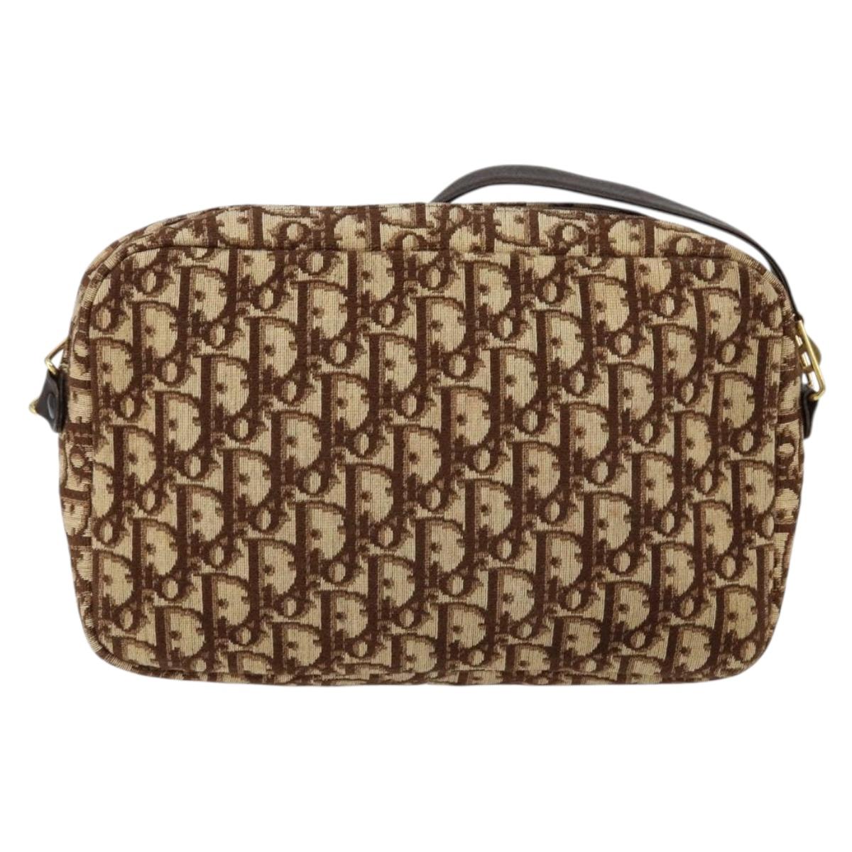 Christian Dior Trotter Canvas Shoulder Bag Brown Gold Auth 146954