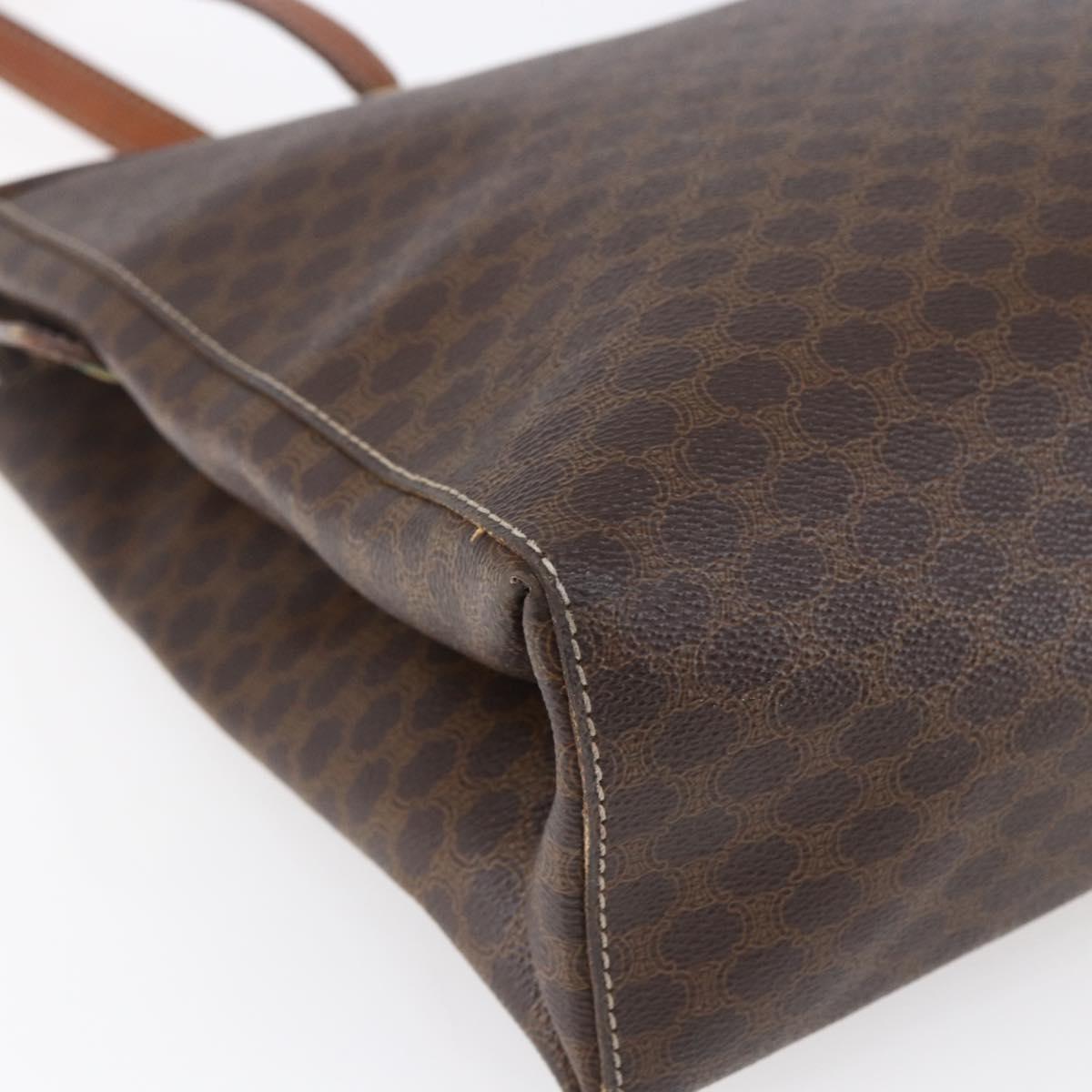 CELINE Macadam Canvas Tote Bag PVC Leather Brown Gold Auth 146956