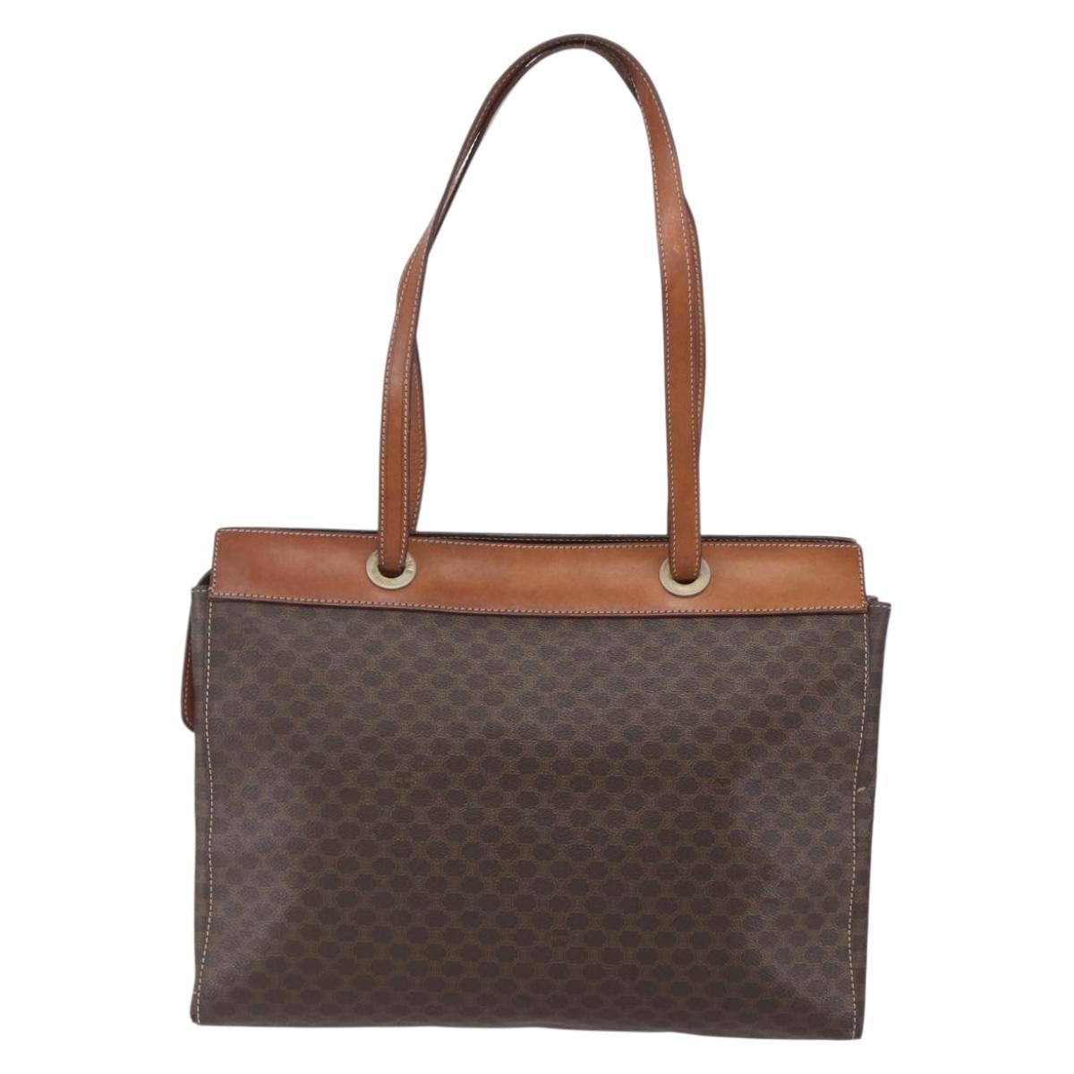 CELINE Macadam Canvas Tote Bag PVC Leather Brown Gold Auth 146956