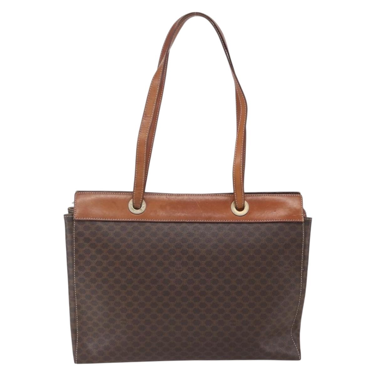 CELINE Macadam Canvas Tote Bag PVC Leather Brown Gold Auth 146956