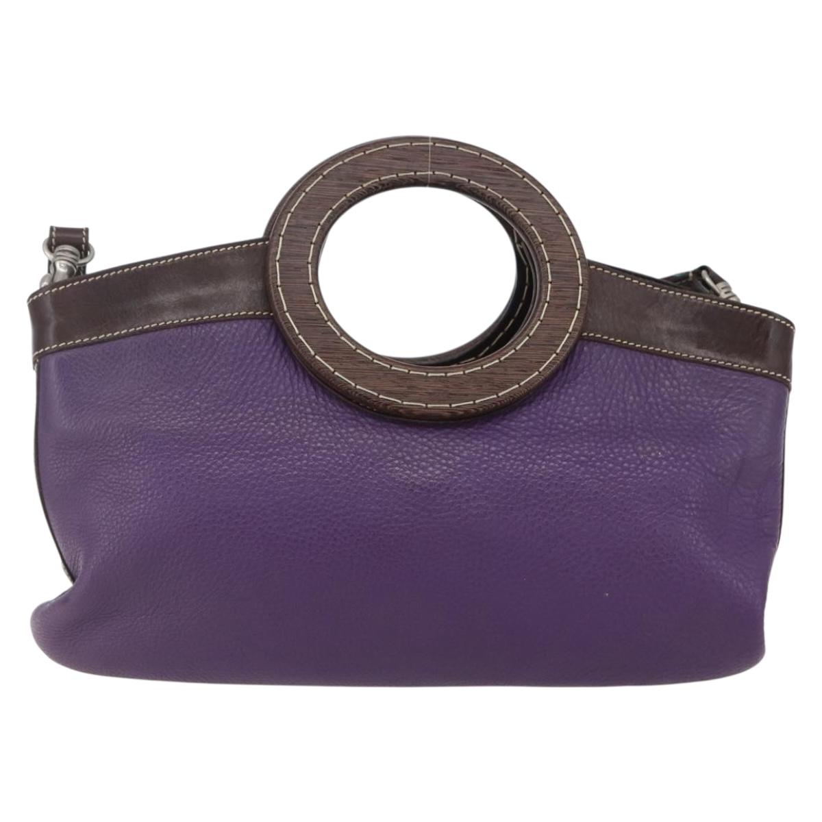 Miu Miu Wood Hand Bag Leather 2way Purple Silver Auth 146964