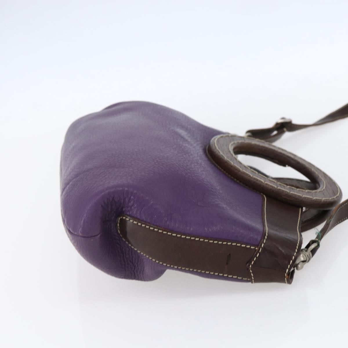 Miu Miu Wood Hand Bag Leather 2way Purple Silver Auth 146964