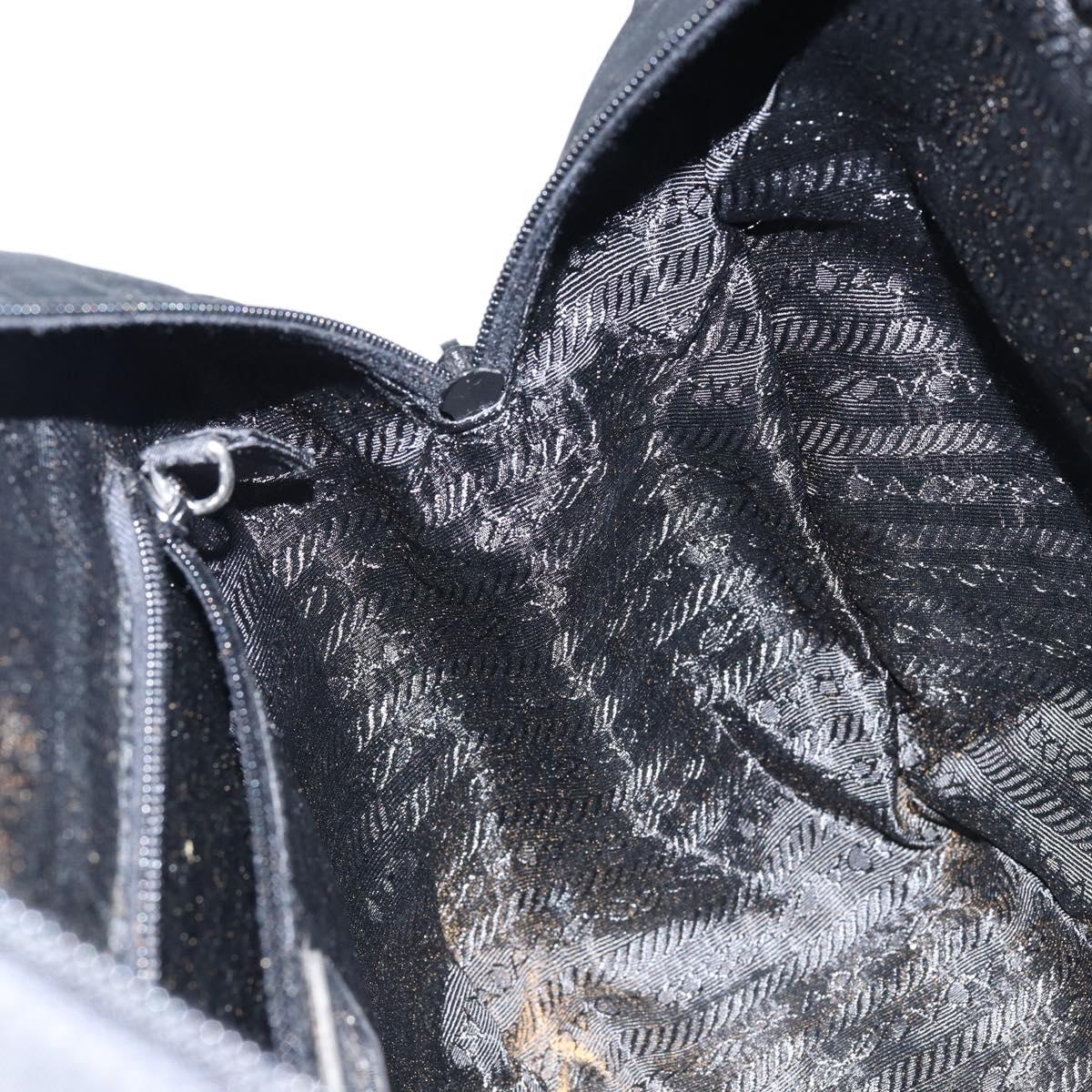 PRADA Hand Bag Nylon Black Silver Auth 146965