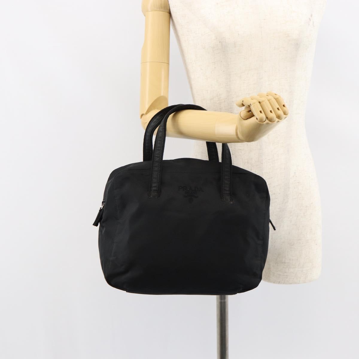 PRADA Hand Bag Nylon Black Silver Auth 146965