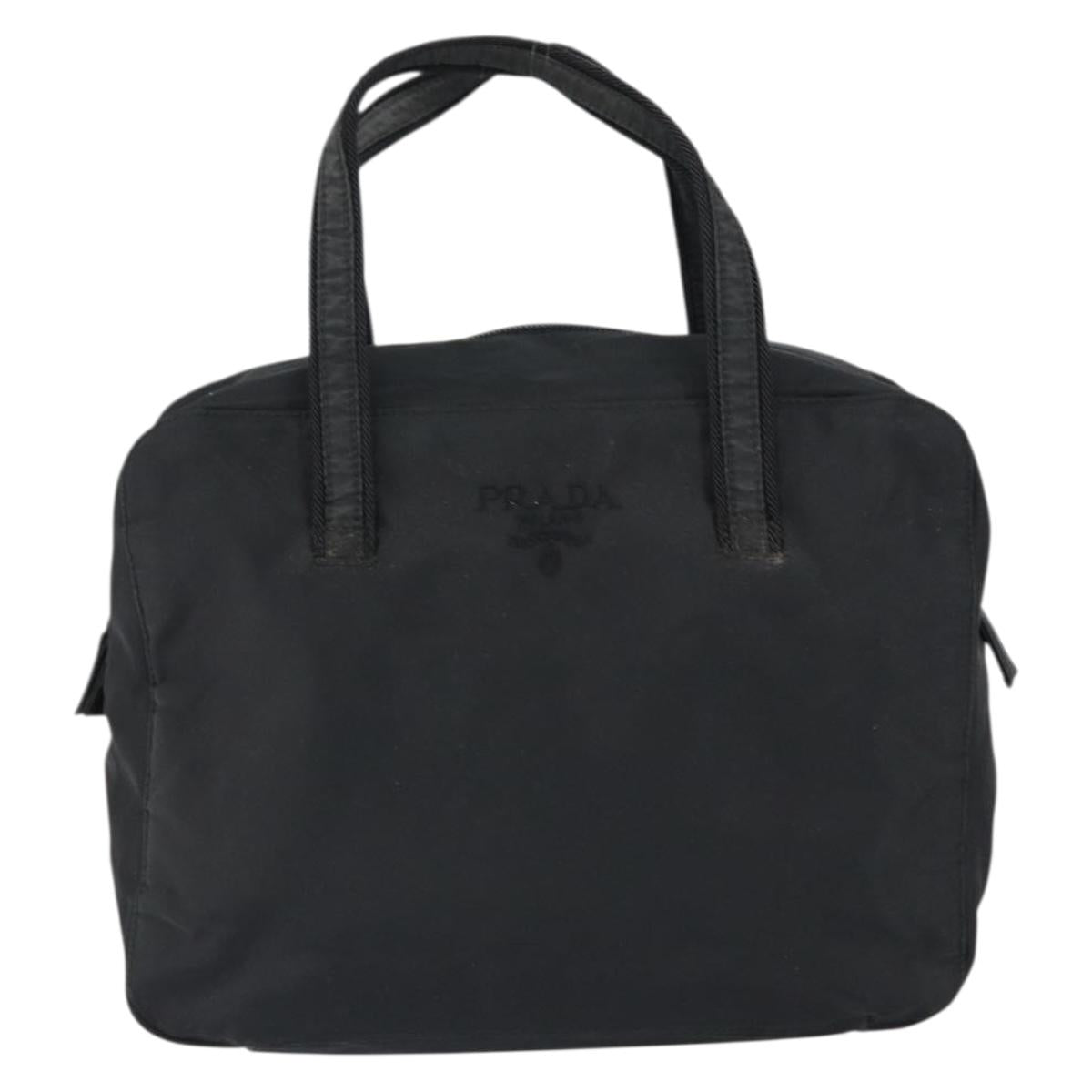 PRADA Hand Bag Nylon Black Silver Auth 146965