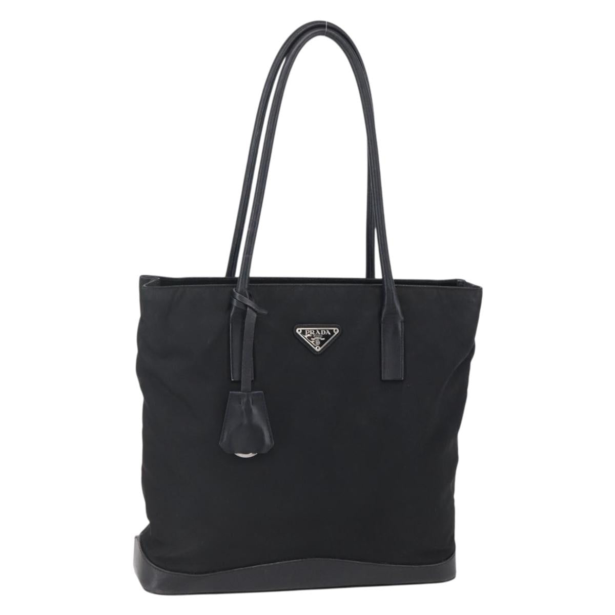 PRADA Tote Bag Nylon Black Silver Auth 146966