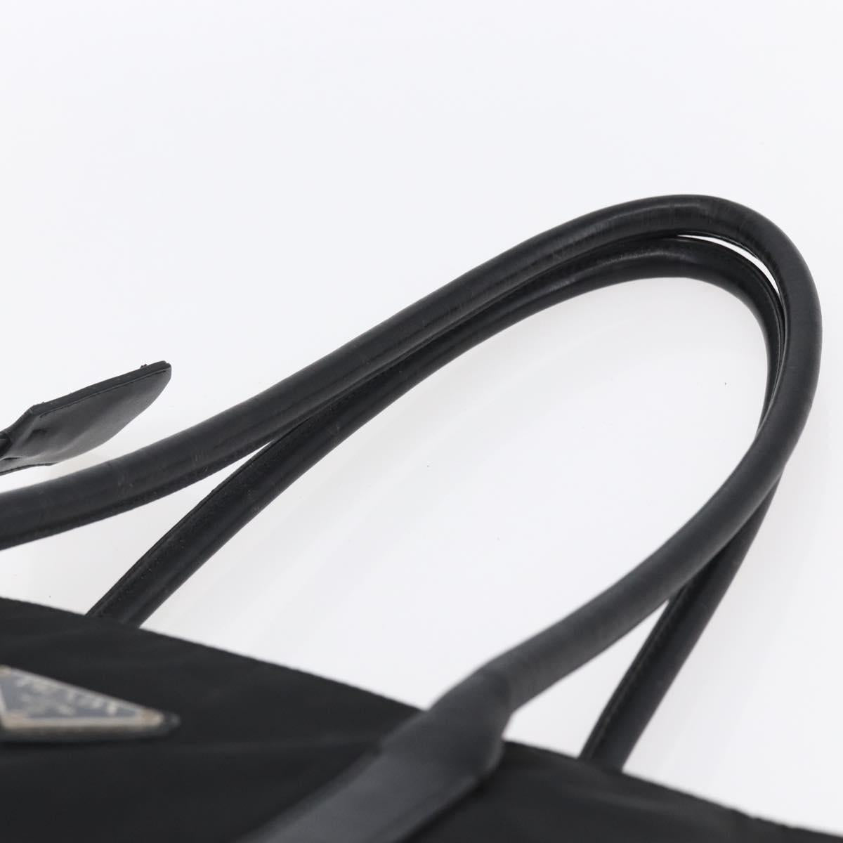 PRADA Tote Bag Nylon Black Silver Auth 146966