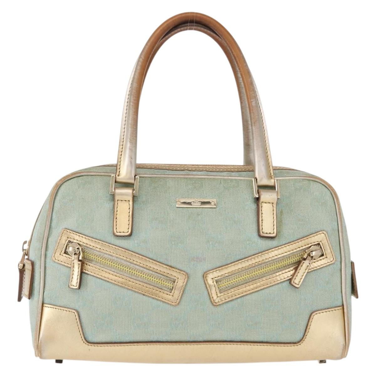 GUCCI GG Canvas Hand Bag Peppermint Gold 000 0852 Auth 146975