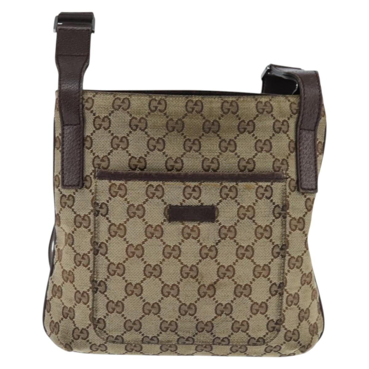 GUCCI GG Canvas Shoulder Bag Beige Silver 122798 Auth 146976