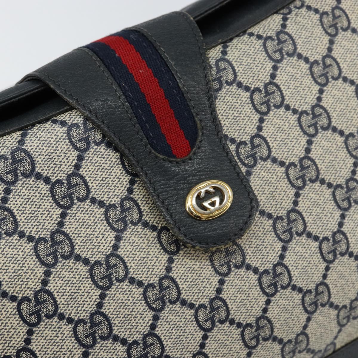 GUCCI GG Supreme Sherry Line Shoulder Bag PVC Navy Gold 116 02 076 Auth 146977