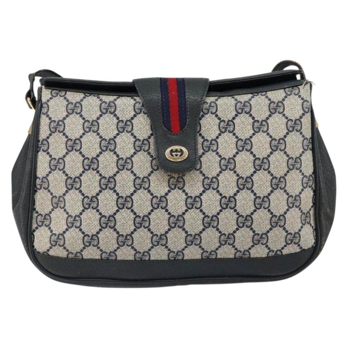 GUCCI GG Supreme Sherry Line Shoulder Bag PVC Navy Gold 116 02 076 Auth 146977