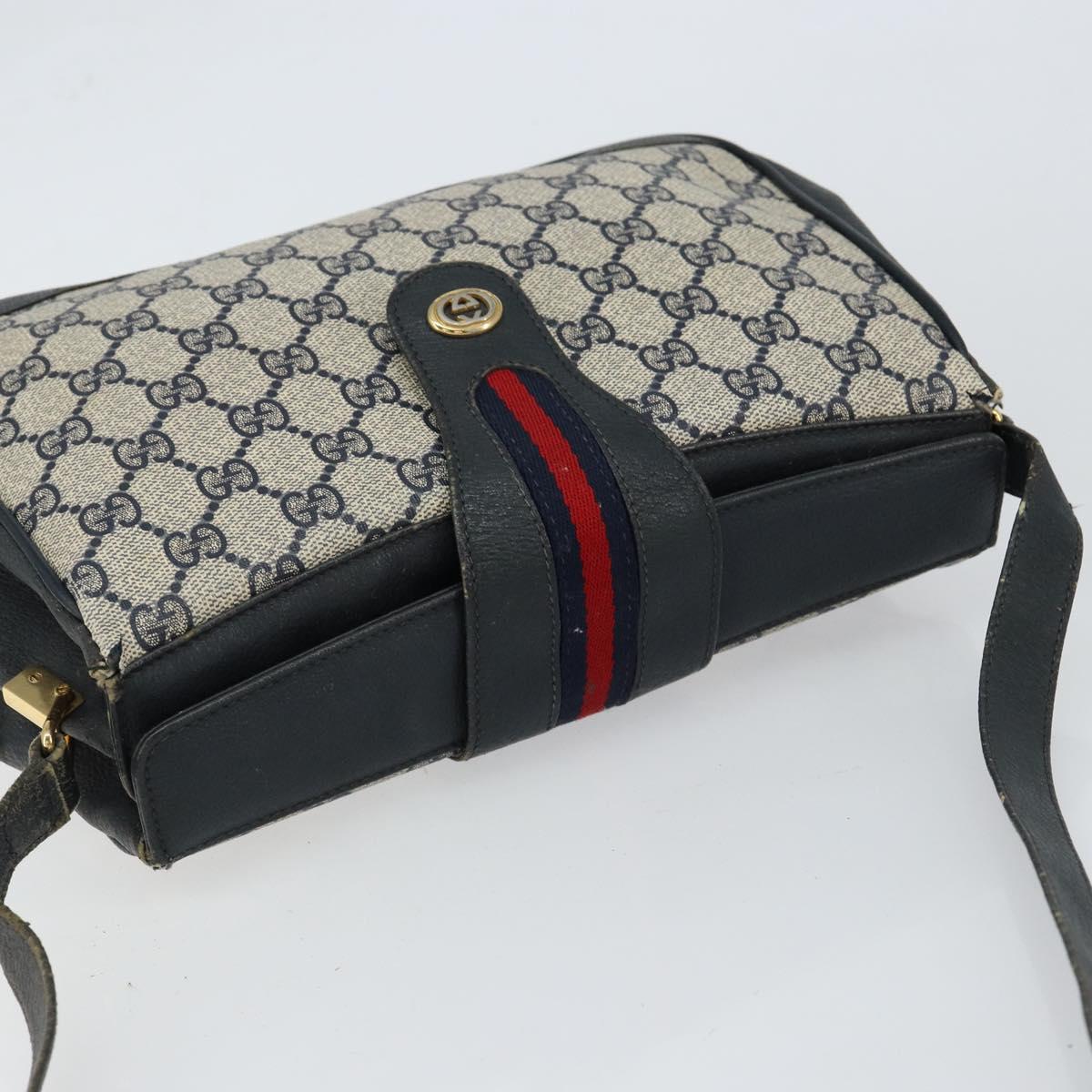 GUCCI GG Supreme Sherry Line Shoulder Bag PVC Navy Gold 116 02 076 Auth 146977