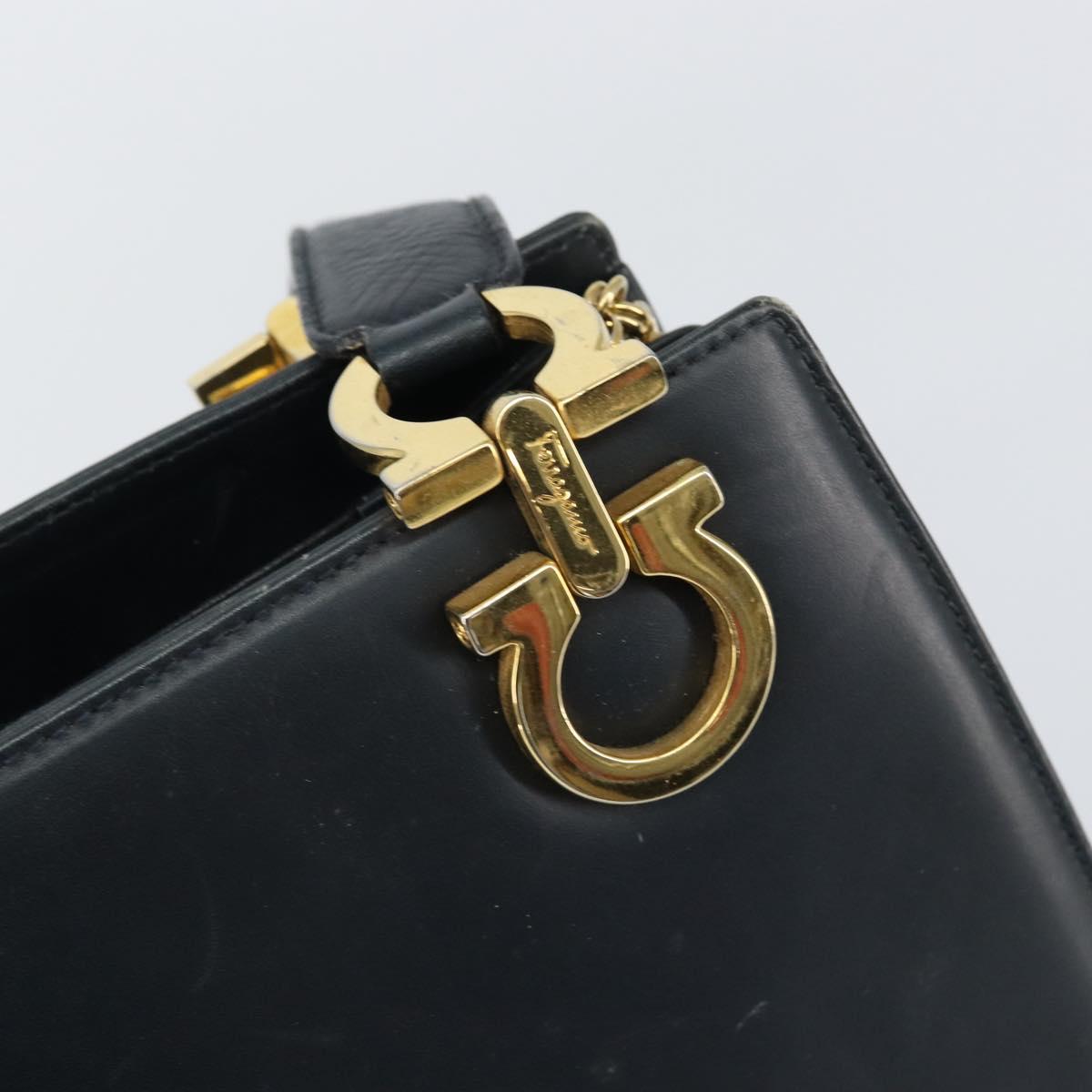 Salvatore Ferragamo Gancini Tote Bag Leather Navy Gold Auth 146978