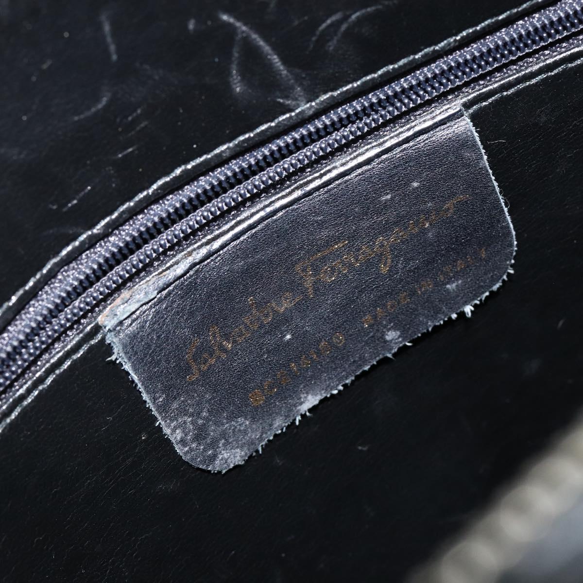 Salvatore Ferragamo Gancini Tote Bag Leather Navy Gold Auth 146978