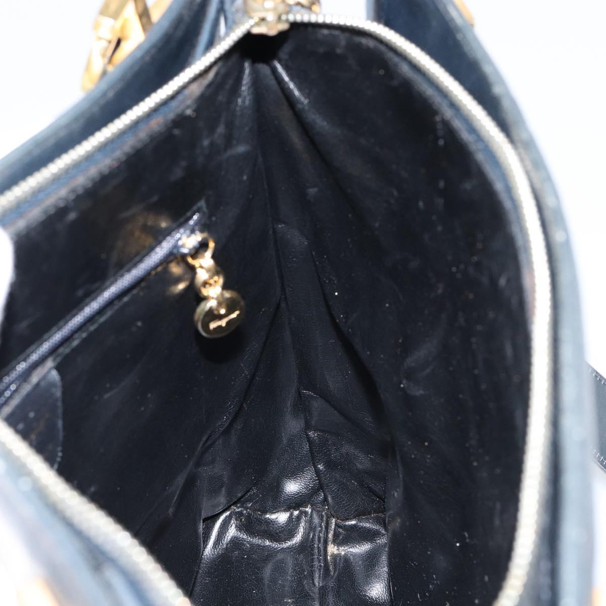 Salvatore Ferragamo Gancini Tote Bag Leather Navy Gold Auth 146978
